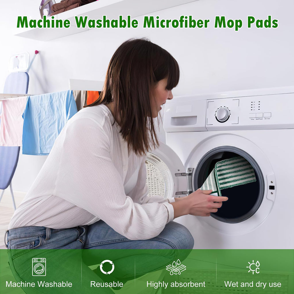 NIXOOT 6 Pack Microfiber Mop Pads for Libman, Reusable Wet & Dry Mop Heads, Machine Washable, Green, Multi-Surface Floors (Vinyl, Wood, Laminate, Marble, Stone, Tile)