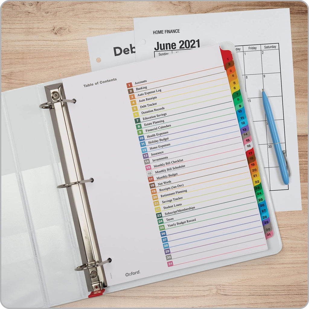Oxford 1-31 Tab Dividers for 3 Ring Binders, Numbered Tab Dividers, Multicolor Numbered Binder Dividers, 3 Sets (89402)