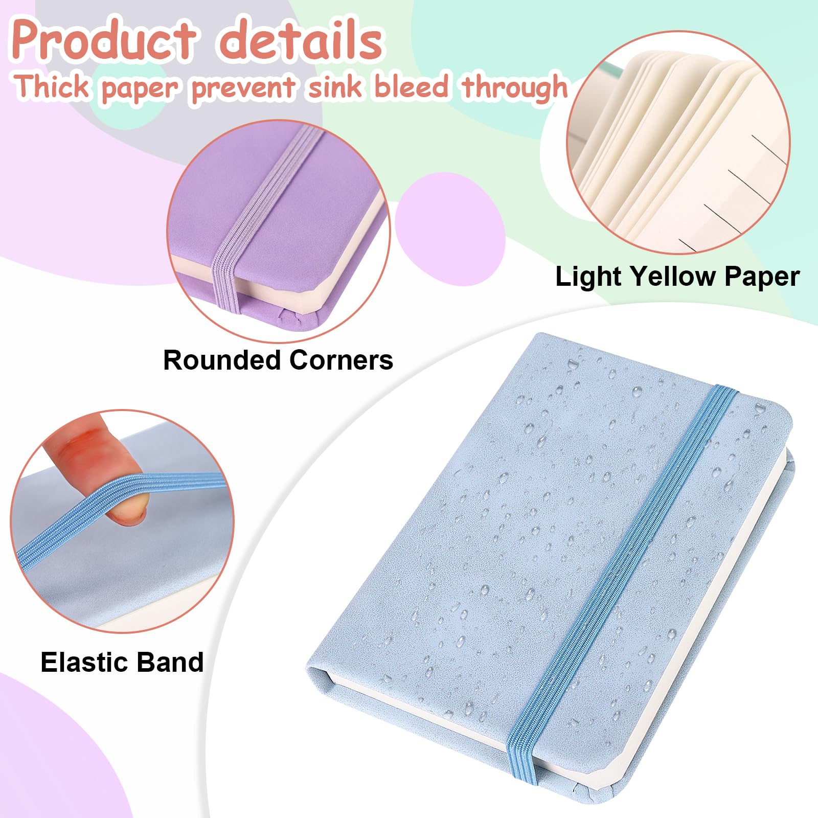 10 Pcs Leather Pocket Notebook A7 Note Book Pocket Hardcover Notepad 3 x 4 Inch Mini Notepad Tiny Lined Journal Notebook With Elastic Band 200 Pages for Office Home School Writing Supplies(4 Colors)