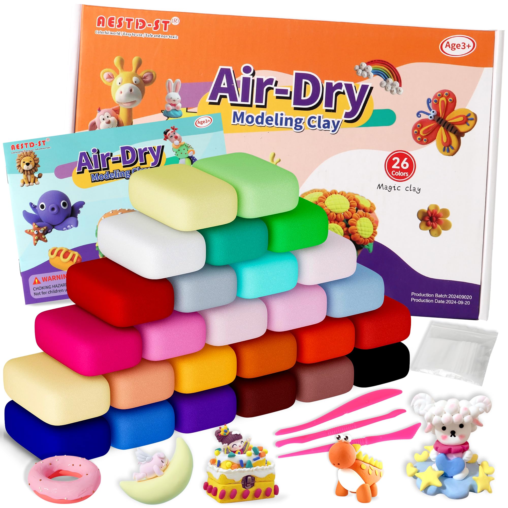 Air Dry Clay 26 Colors, Modeling Clay for Kids,DIY Model Magic Clay, Molding Clay Kit with Sculpting Tools, Soft and Non-Sticky, Arts and Crafts Gift for Boys Girls Kids.