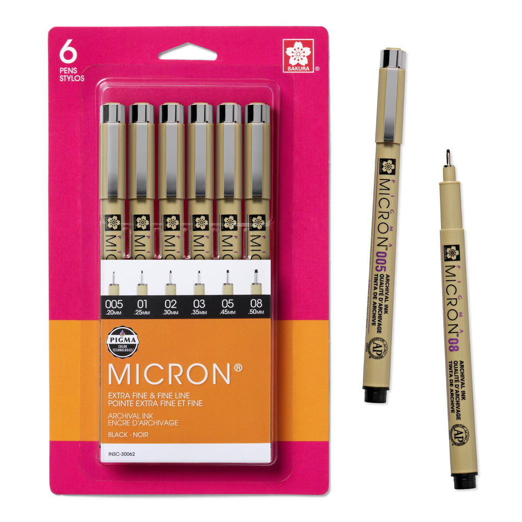 Sakura Pigma Micron Fineliner Pens - Archival Black Ink Pens - Pens for Writing or Drawing - Holiday Gifts for Artists, Crafters & DIY Gifts Projects - Assorted Point Sizes - 6 Pack
