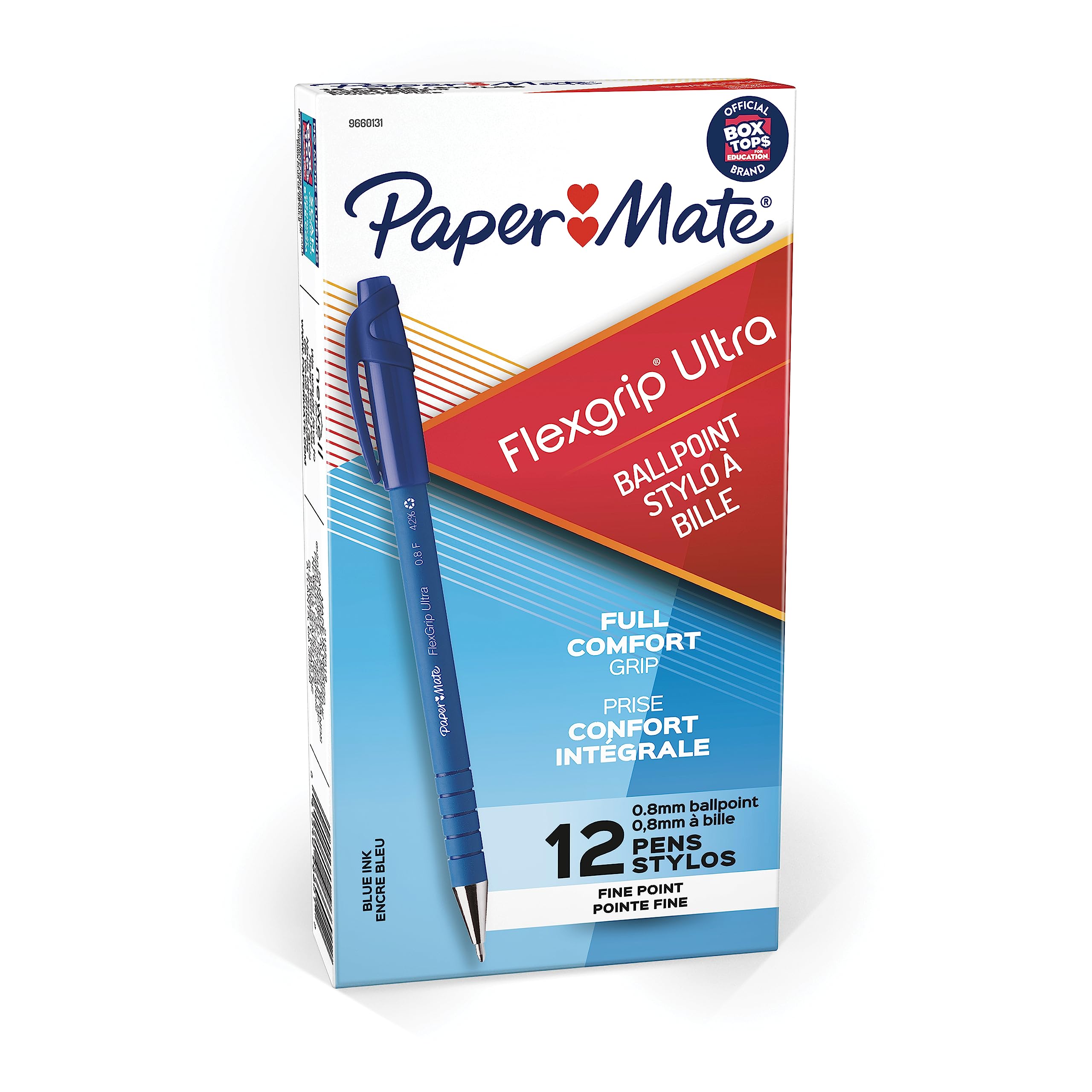 Paper Mate FlexGrip Ultra Ballpoint Pens, Fine Point (0.8 mm), Blue, 12 Count