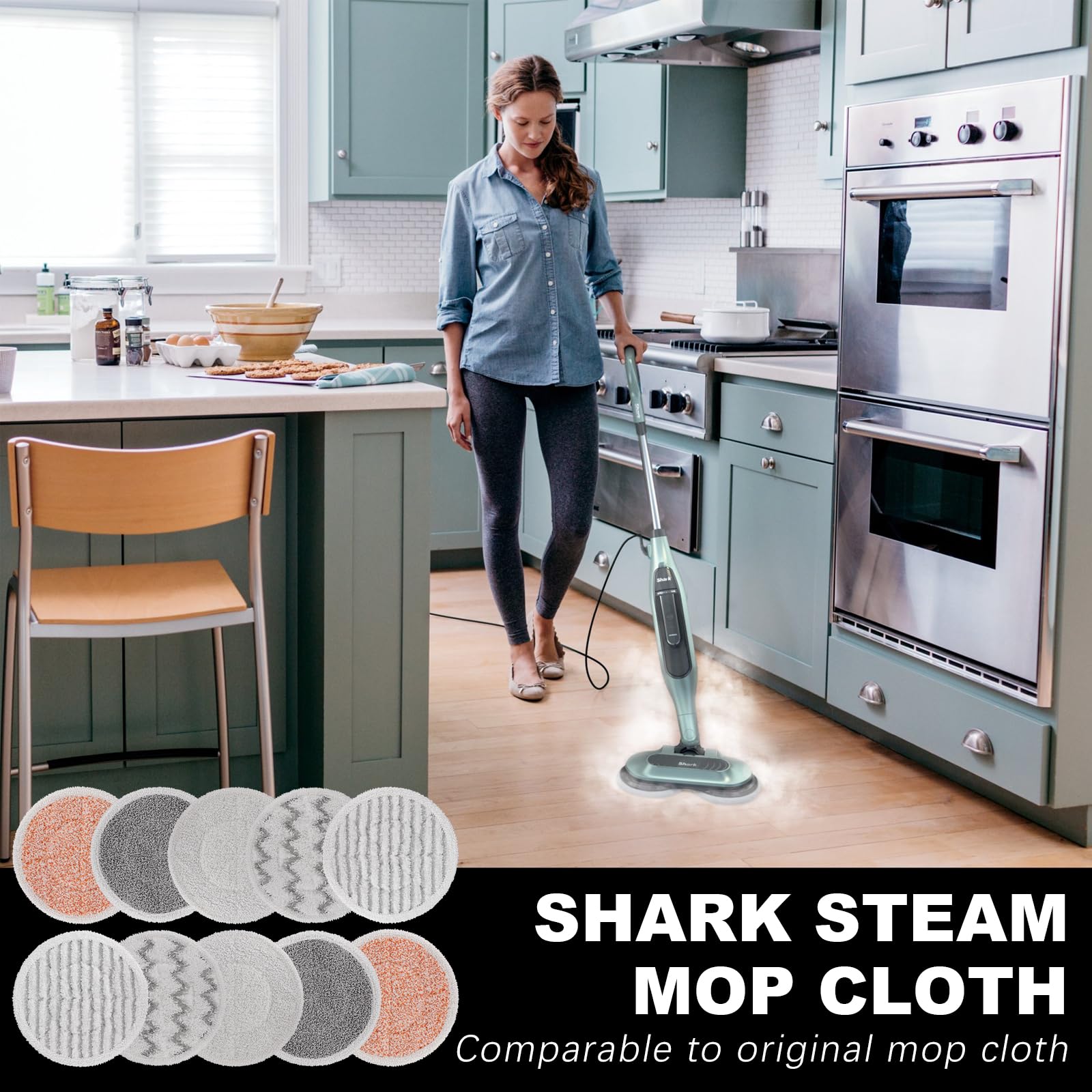 Steam Mop Pads for Shark: 10 Pack Replacement Mop Refills Compatible with Shark S7000AMZ S7001 S7001TGT S7000 S7201 S8201 S8001 Steam Mop - Reusable Steam Scrub Cleaning Pads Fit for Shark