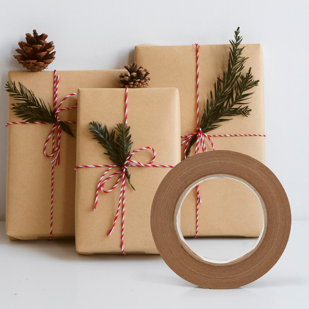 TAPEBEAR Narrow Kraft Paper Tape 6Rolls 1" x 164FT, Eco-Friendly Brown Packing Tape Recyclable for Photo Framing, Gift Wrapping, Labeling, Packaging, Shipping, Sealing, Moving