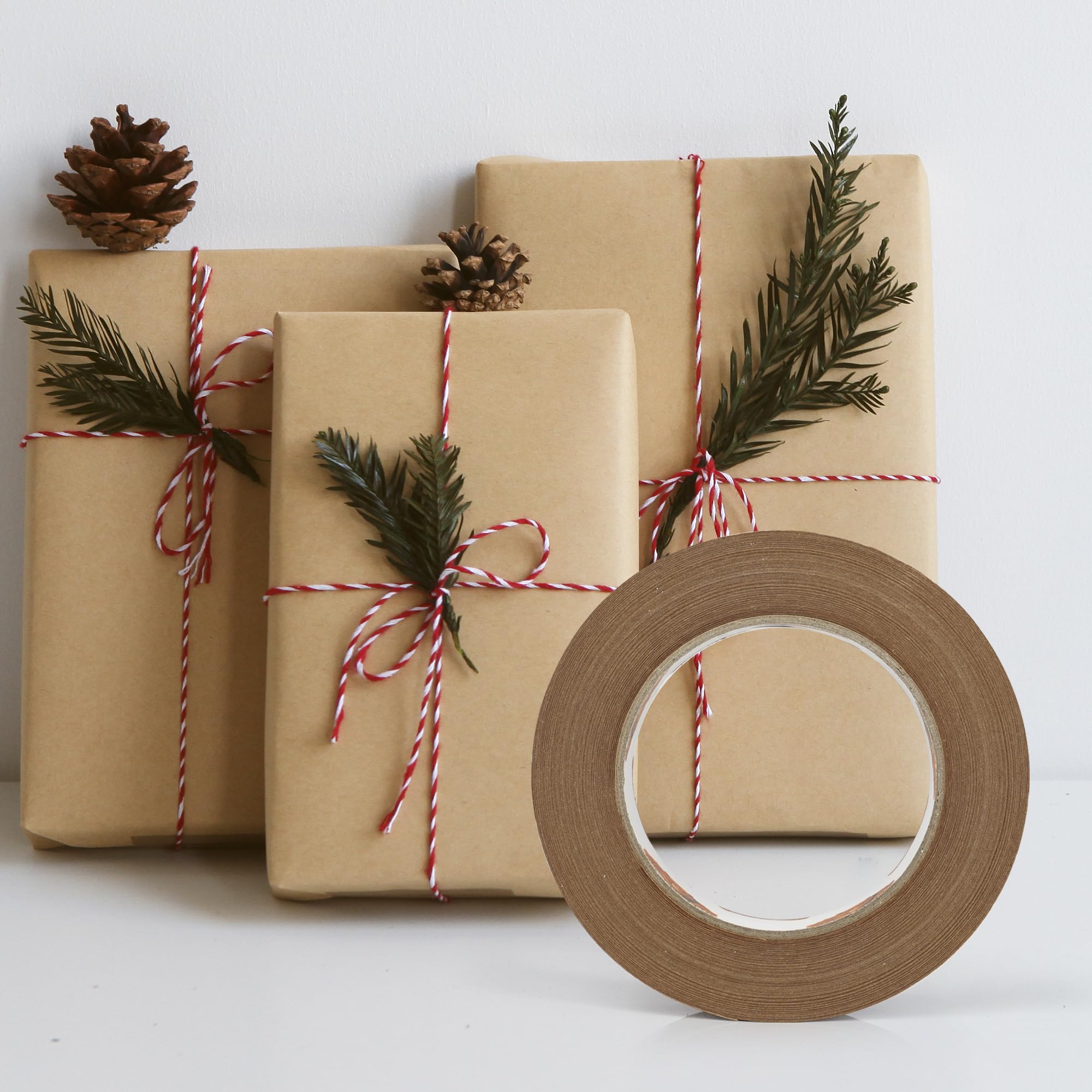 TAPEBEAR Narrow Kraft Paper Tape 6Rolls 1" x 164FT, Eco-Friendly Brown Packing Tape Recyclable for Photo Framing, Gift Wrapping, Labeling, Packaging, Shipping, Sealing, Moving