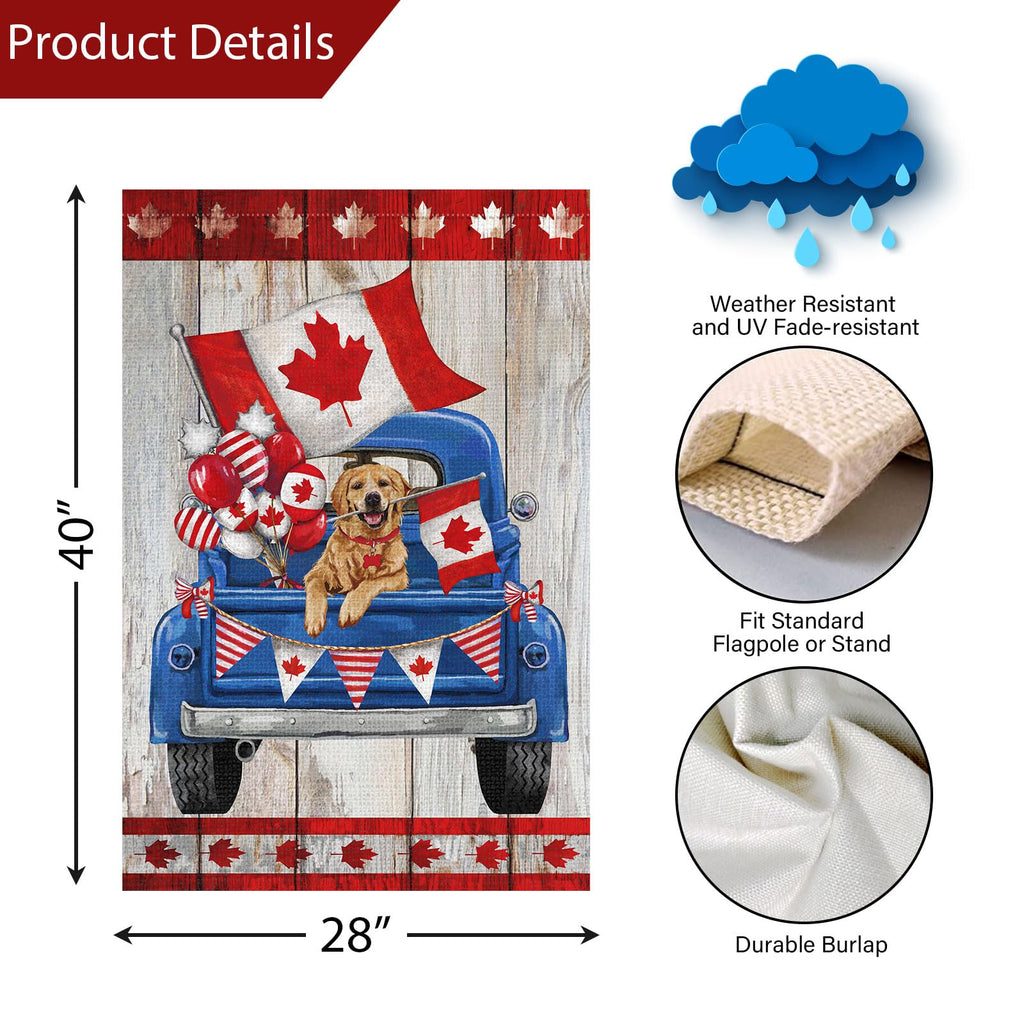 Louise Maelys Canada Day Garden Flag 28x40 Double Sided, Burlap Small Patriotic Truck Dog Welcome Yard House Banner Canadian Outside Outdoor Seasonal Porch Lawn Decoration (Only Flag)