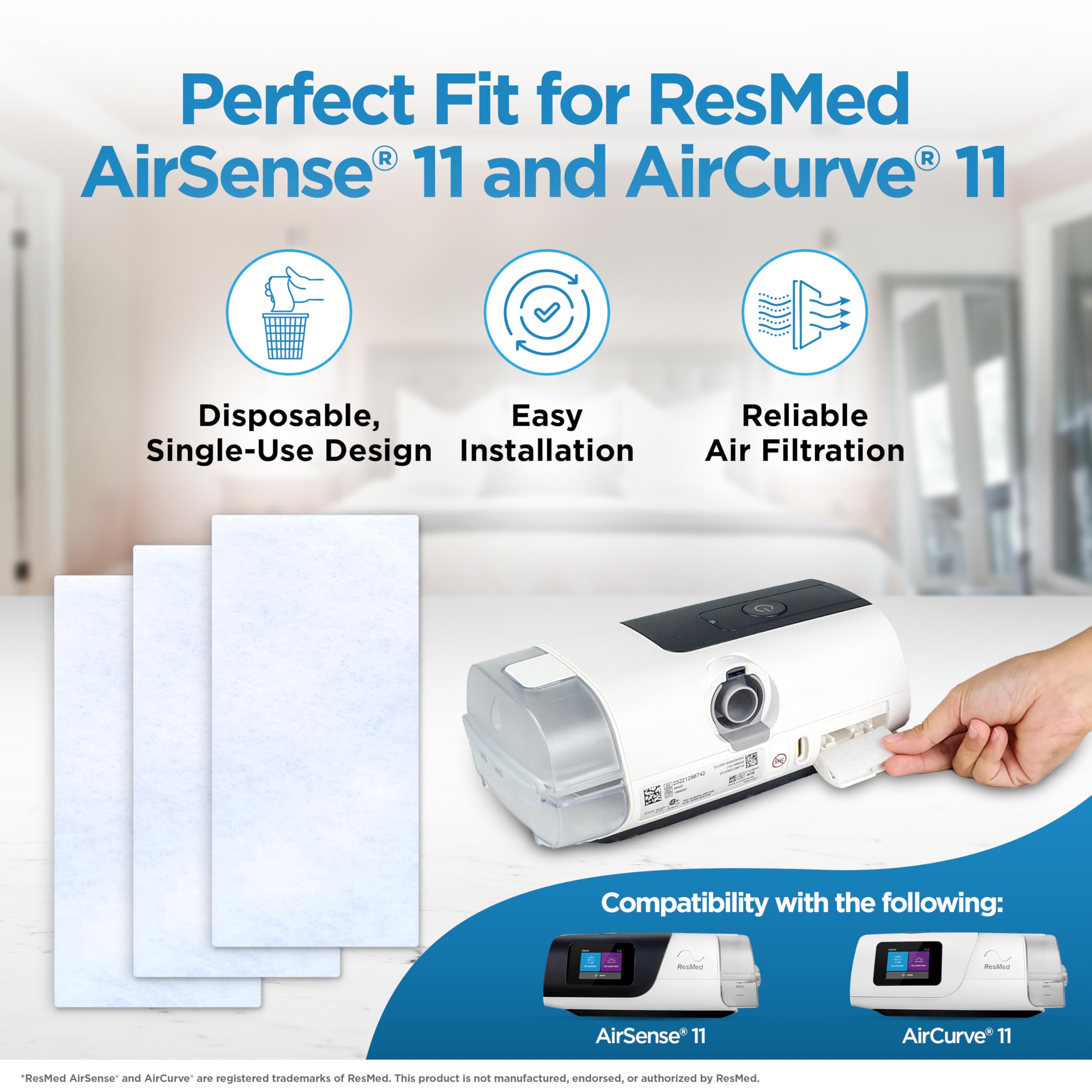resplabs CPAP Filters for ResMed AirSense 11 and AirCurve 11-60 Pack Disposable Standard Replacement Filters - NOT for AirSense 10
