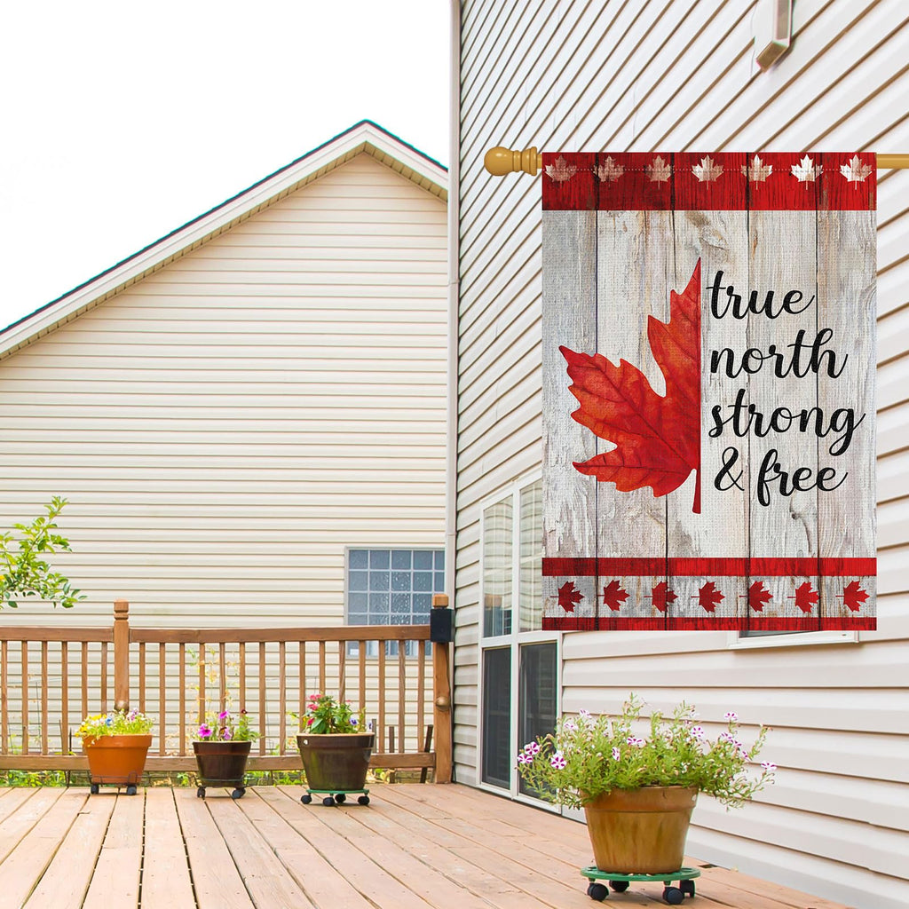 Louise Maelys Canada Day Garden Flags Maple Leaf True North Strong Free Flag 28 x 40 Inch Double Sided Burlap Flags 1st July Patriotic Canada Outdoor Decorations(Only Flags)
