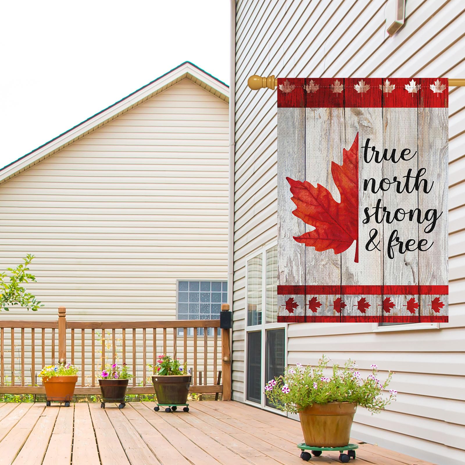 Louise Maelys Canada Day Garden Flags Maple Leaf True North Strong Free Flag 28 x 40 Inch Double Sided Burlap Flags 1st July Patriotic Canada Outdoor Decorations(Only Flags)