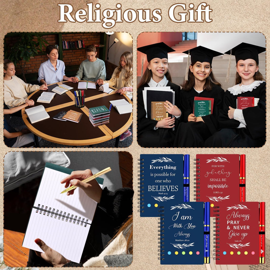 10 Set Christian Gifts Bulk Spiral Religious Notebook with Sticky Notes and Bible Verse Ballpoint Pen Scripture Journal Church Prayer Notepad Clergy Appreciation for Pastor Employee Sunday School