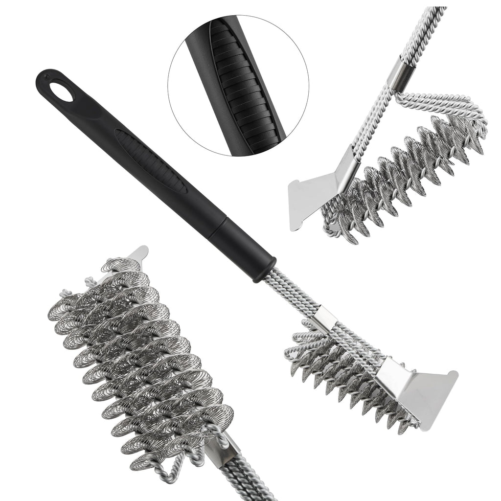 BBQ Brush for Grill, Grill Brush with Scraper, Bristle Free BBQ Accessories for Gas, Charcoal, Smoker Grill - 2 Pack