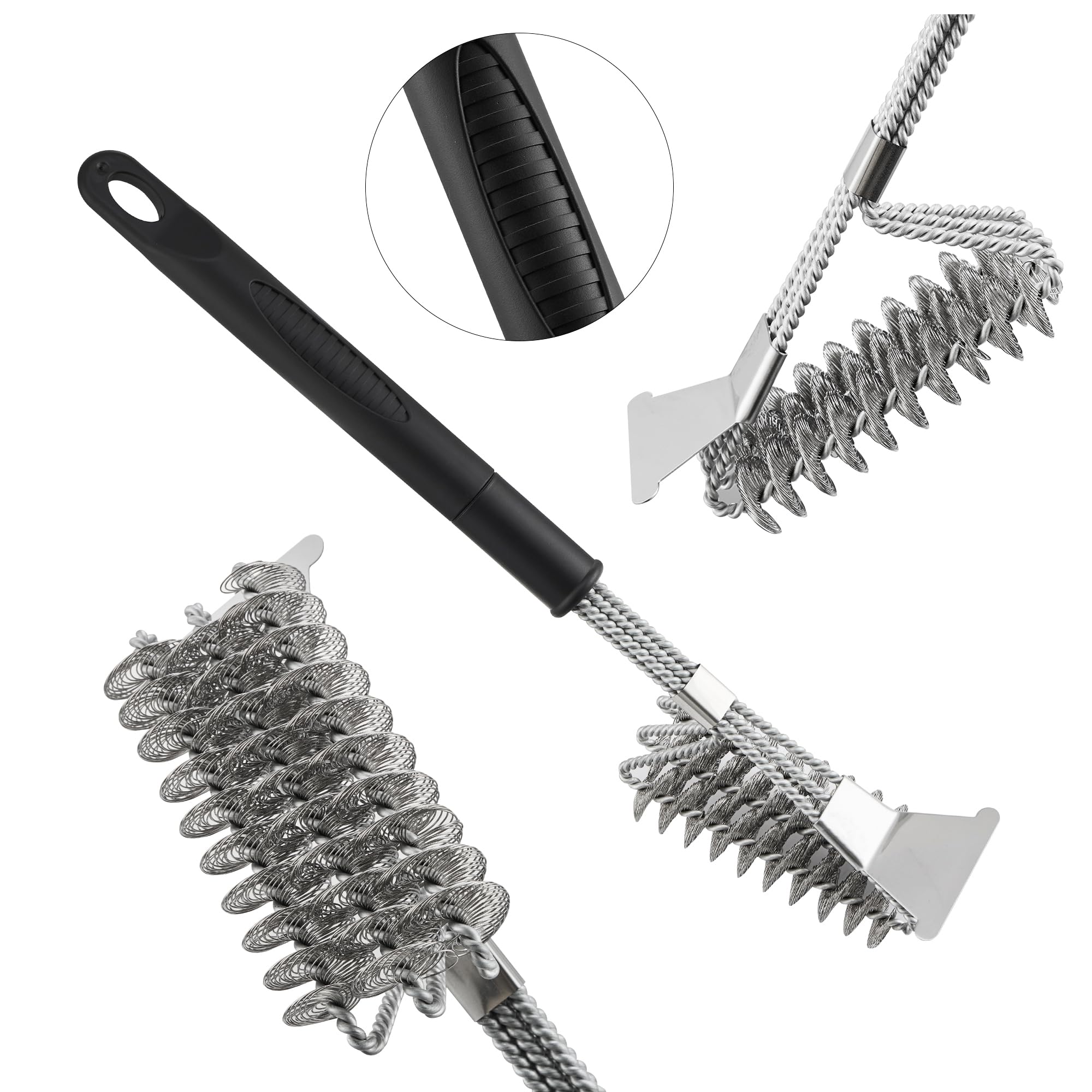 BBQ Brush for Grill, Grill Brush with Scraper, Bristle Free BBQ Accessories for Gas, Charcoal, Smoker Grill - 2 Pack