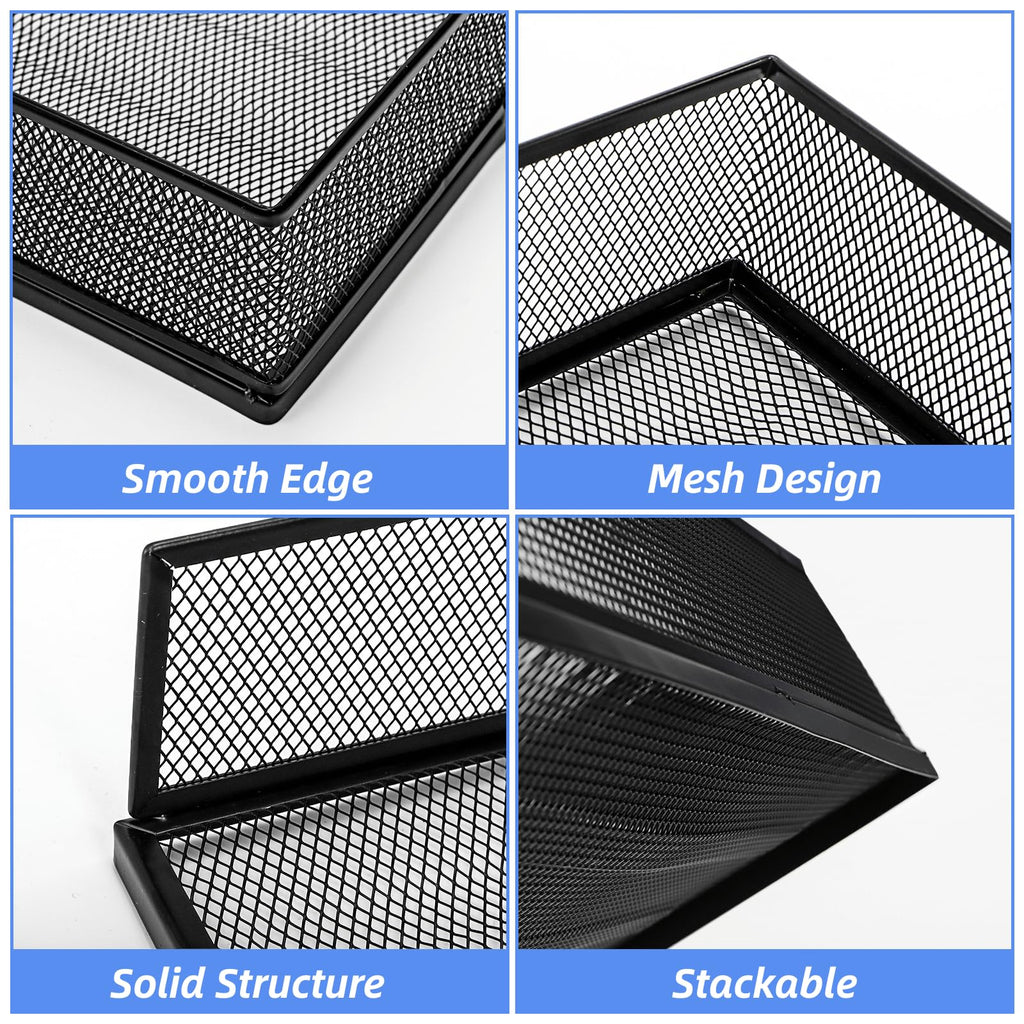 YOUEON 2 Pack Wire Mesh Letter Trays 12.8"x10"x2.9", Stackable Paper Tray Organizer for Desk, Metal Desk Magazine File Holder for Home, Office, School