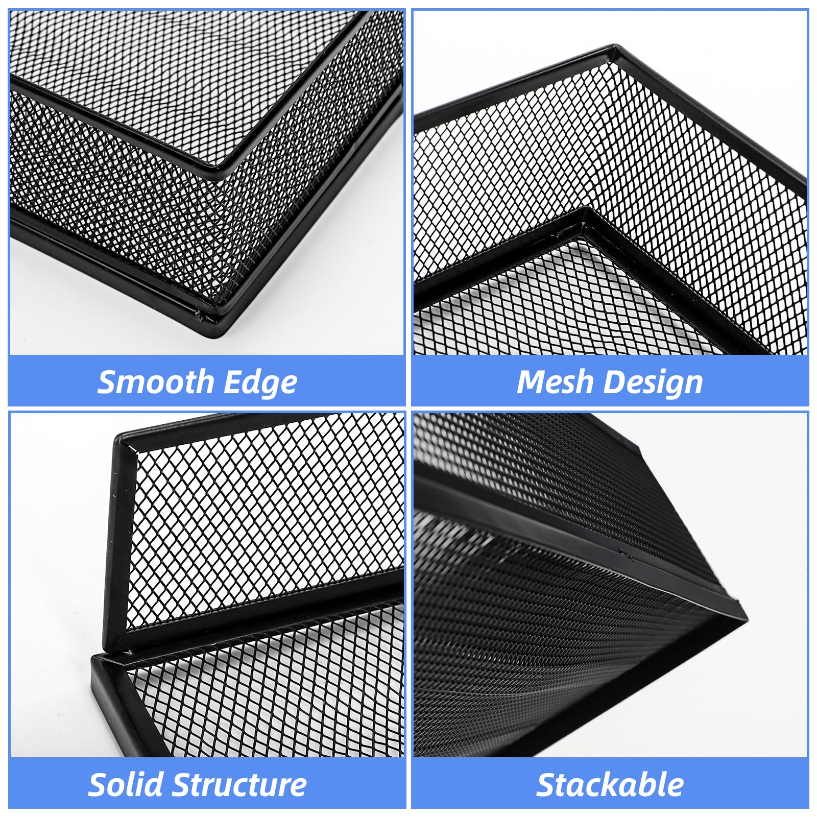 YOUEON 2 Pack Wire Mesh Letter Trays 12.8"x10"x2.9", Stackable Paper Tray Organizer for Desk, Metal Desk Magazine File Holder for Home, Office, School