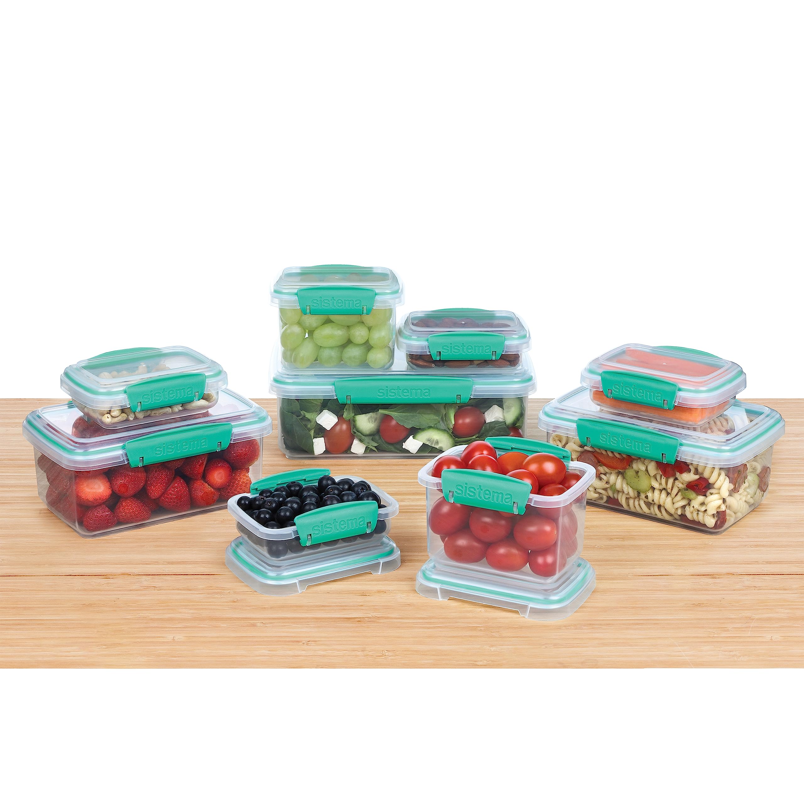 Sistema Food Storage Containers with Lids for Lunch, Meal Prep and Leftovers, Dishwasher Safe, BPA-Free, Teal, 18 Piece Set