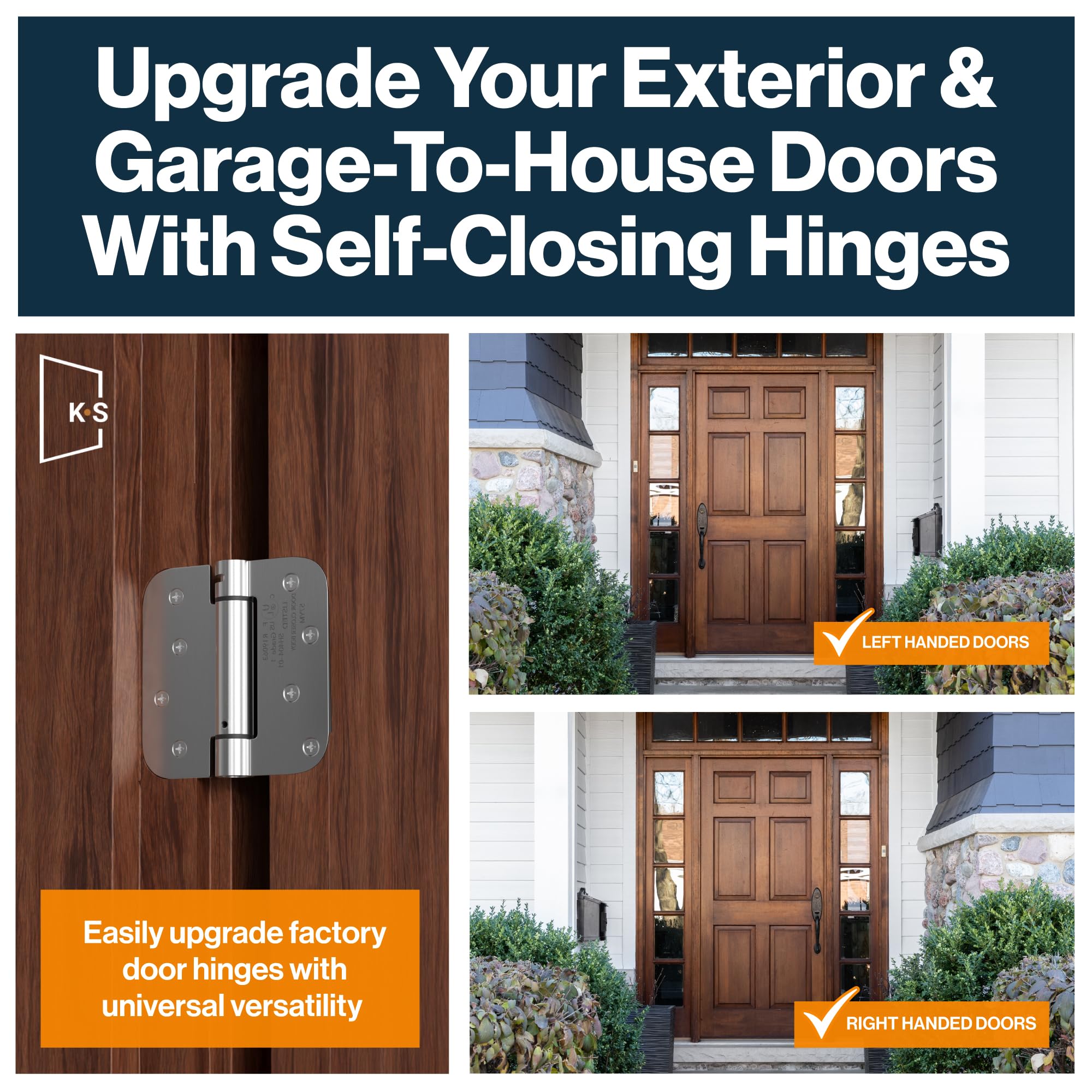KS Hardware Mortise Spring Hinge | Automatic Self Closing Door Hinges with Complete Installation Hardware | 4" X 4" with 5/8" Radius Corners | 2 Pack, Satin Nickel Finish