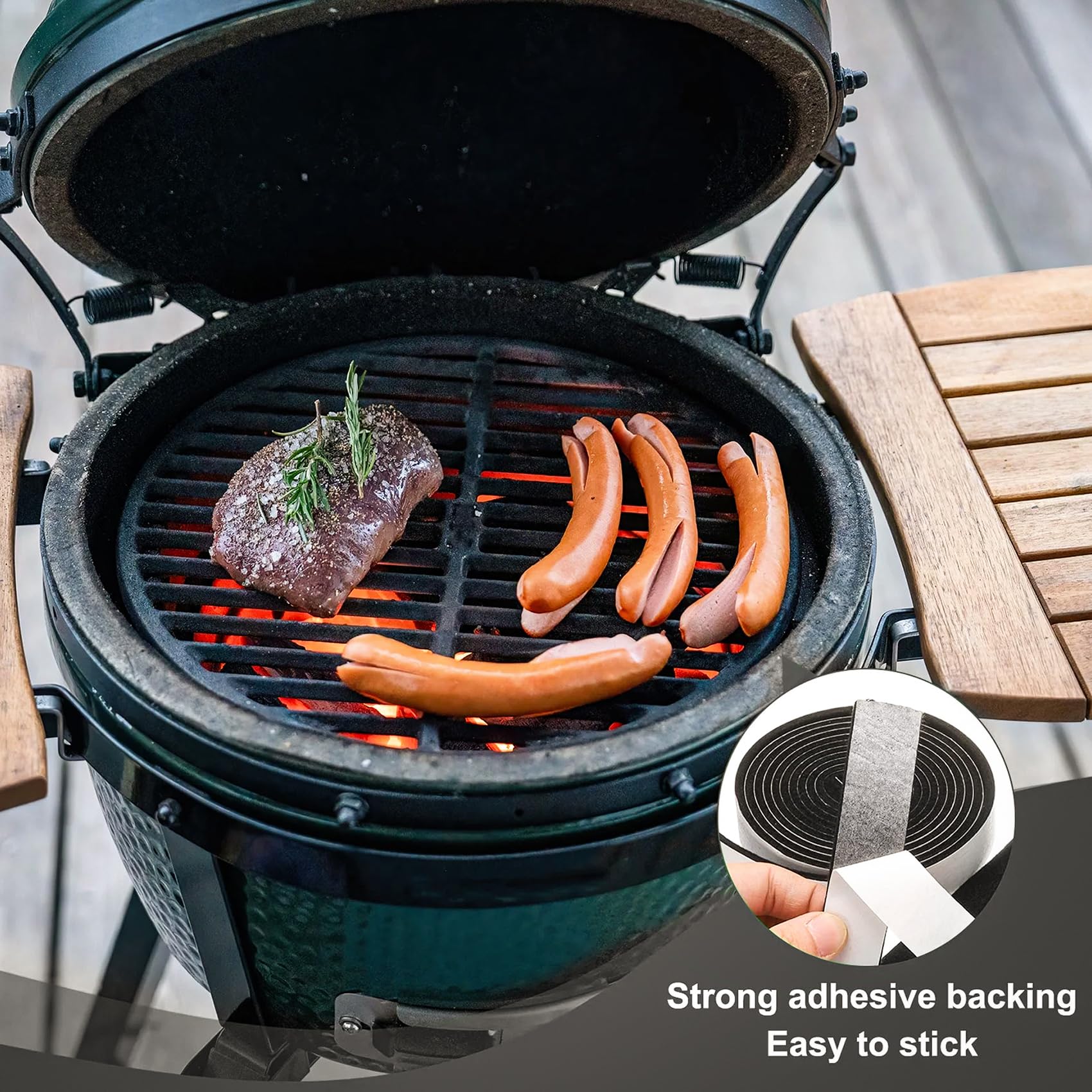 Onlyfire BBQ High Heat Gasket Replacement with Adhesive Fits Kamado Smokers Grills like Big Green Egg, Kamado Joe, Vision Grills