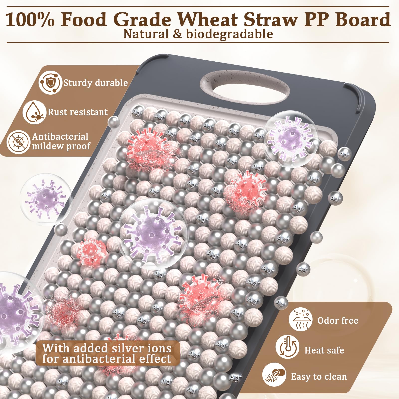 GUANCI Cutting Board for Kitchen Double Sided 304 Stainless Steel Chopping Board Food-Grade Stainless Steel and Wheat Straw PP Large Size 16”×11” Easy to Clean