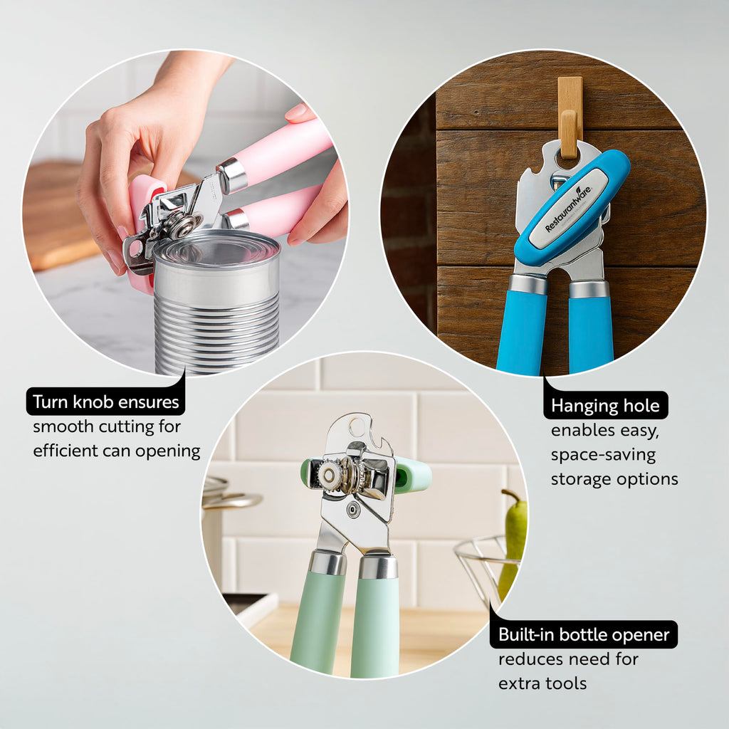 Restaurantware Can Opener 1 Pack 7.64 x 1.94 x 2.13 Inches Stainless Steel Rust Proof Manual with Built-in Bottle Opener and Ergonomic Handle