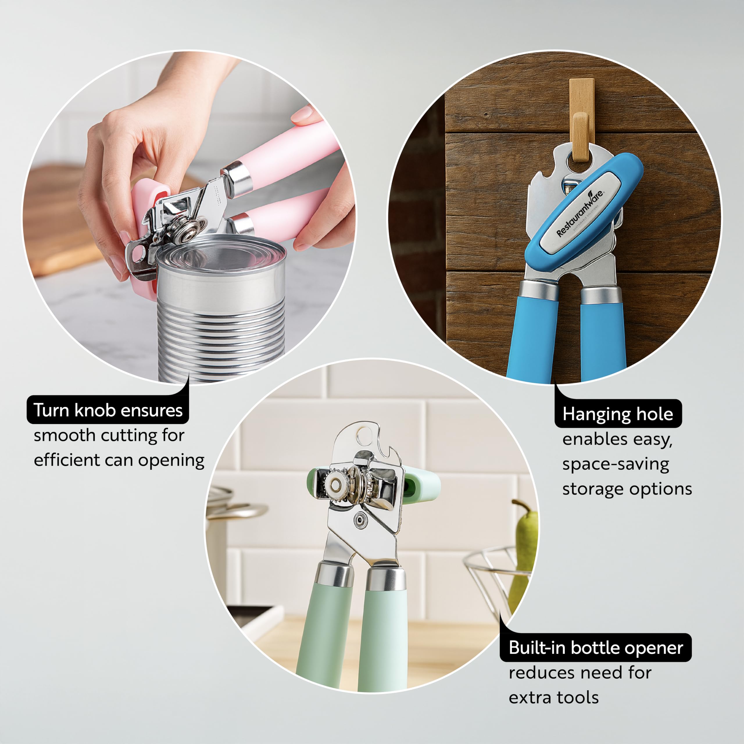 Restaurantware Can Opener 1 Pack 7.64 x 1.94 x 2.13 Inches Stainless Steel Rust Proof Manual with Built-in Bottle Opener and Ergonomic Handle