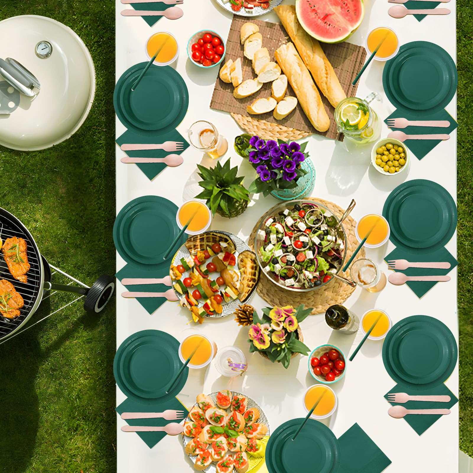 PYAILI 169 Pcs Deep Green Party Tableware Set, Paper Plates Cups Napkins Tablecloth, Dinnerware Set for Kids Adult Birthday,Wedding,Baby Shower Party Tableware