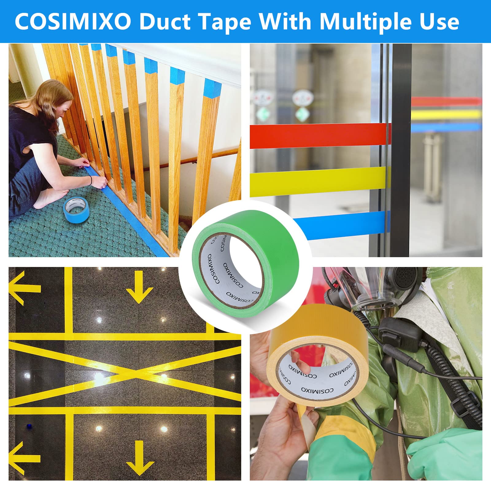 COSIMIXO 6-Pack Rainbow Colored Duct Tape 15 Yards x 2 Inch No Residue, Tear by Hand & Waterproof,Great for Arts & Crafts, Color-Coding, and DIY Projects
