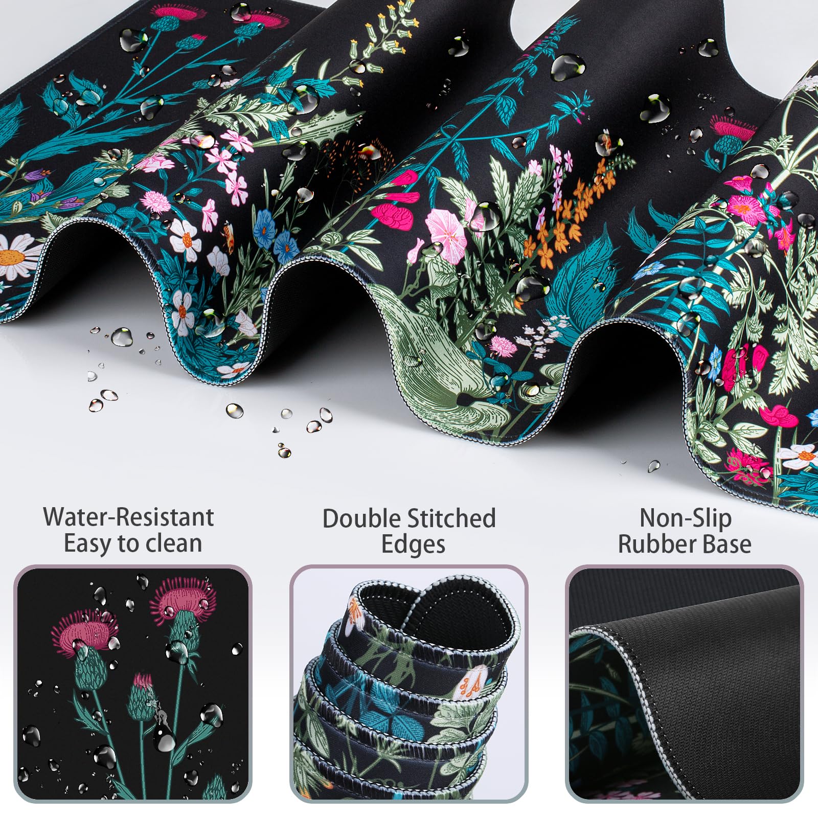 Mouse Pad, Large Gaming Mouse Pad with Wrist Rest, 4in1 XXL Desk Mat+Keyboard Wrist Rest+Wrist Support+Cup Coaster Set Ergonomic Floral Computer Desk Arm Wrist for Decor Home Office Women