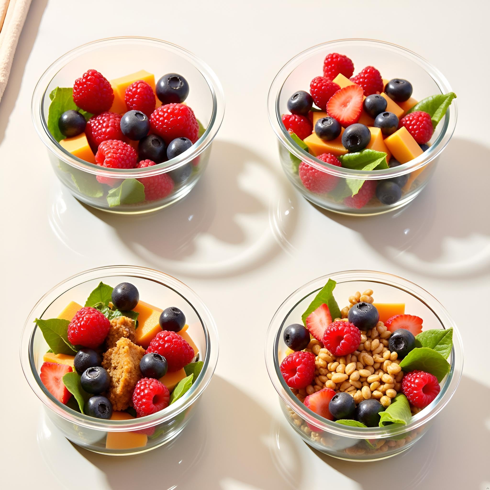 B.GUBOBOYA 4 Pack Round Glass Food Storage Containers With Lids, 1.5 Cup Round Soup Containers BPA-Free, Small Glass Food Containers for yogurt, work, Leftover and Microwave, Dishwasher, Freezer Safe