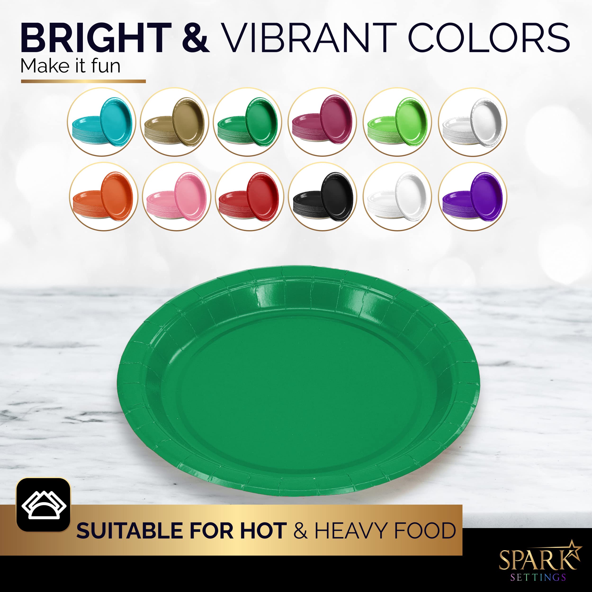 Disposable Paper Plates Green, 6 3/4 Inches Paper Dessert Plates, Strong and Sturdy Disposable Plates for Party, Dinner, Holiday, Picnic, or Travel Party Plates, Pack of 50 - By Amcrate