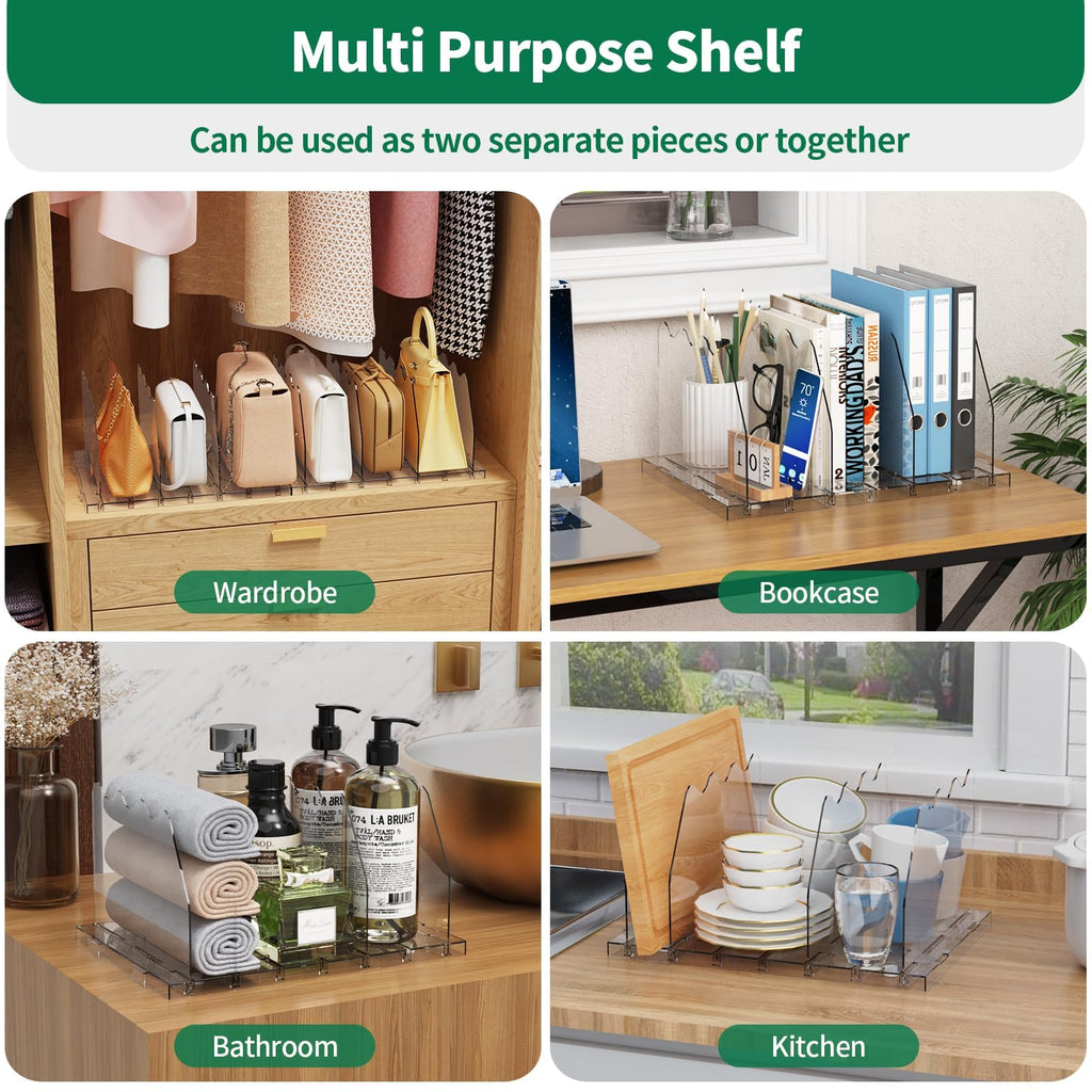 SPACEKEEPER Adjustable Shelf Divider for Closet, Clear Purse Organizers for Closet Acrylic Handbag Separators Storage Organizer Bookshelf Separator Dividers in Bedroom, Office