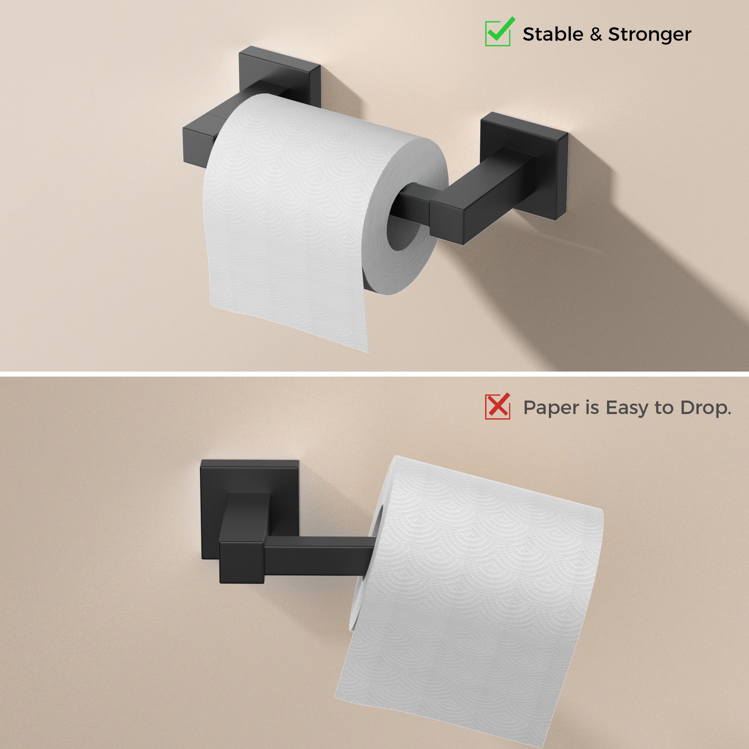 FORIOUS Toilet Paper Holder, SUS304 Stainless Steel Bathroom Hardware Set Wall Mounted with Double Post Pivoting Toilet Tissue Roll Holders, Towel Ring for Bathroom RV Kitchen, Matte Black