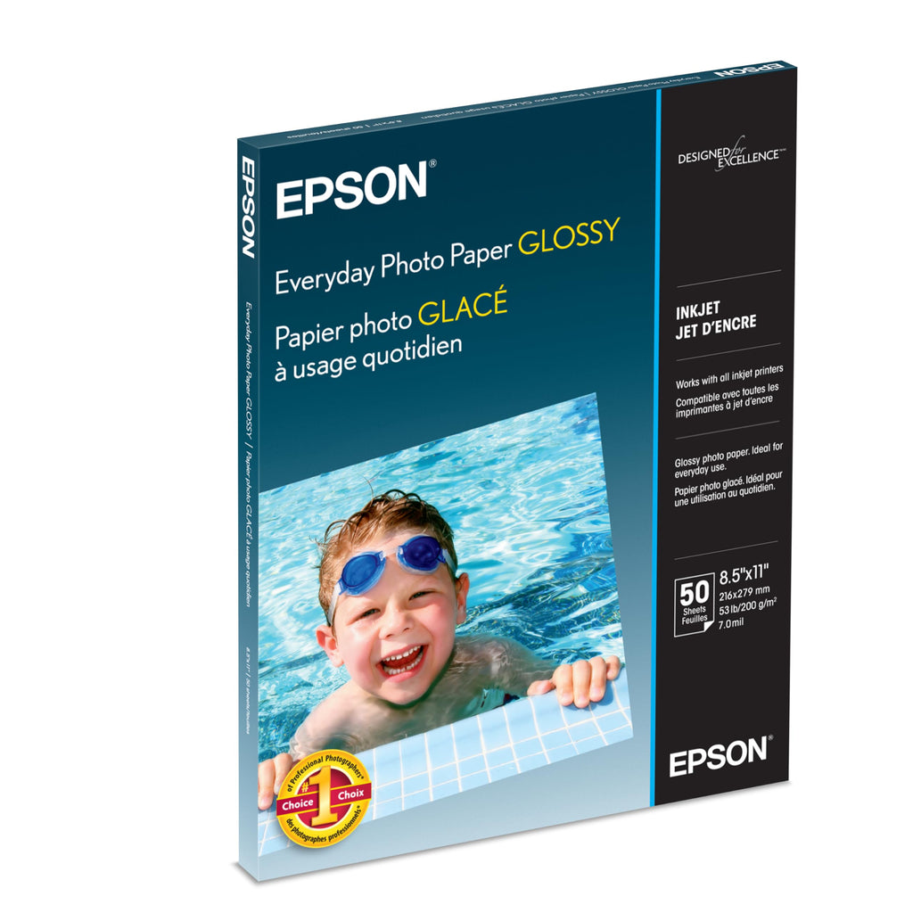 Epson Glossy Photo Paper 52 lbs., Glossy, 8-1/2 x 11, Pack of 50 Sheets (S041649)