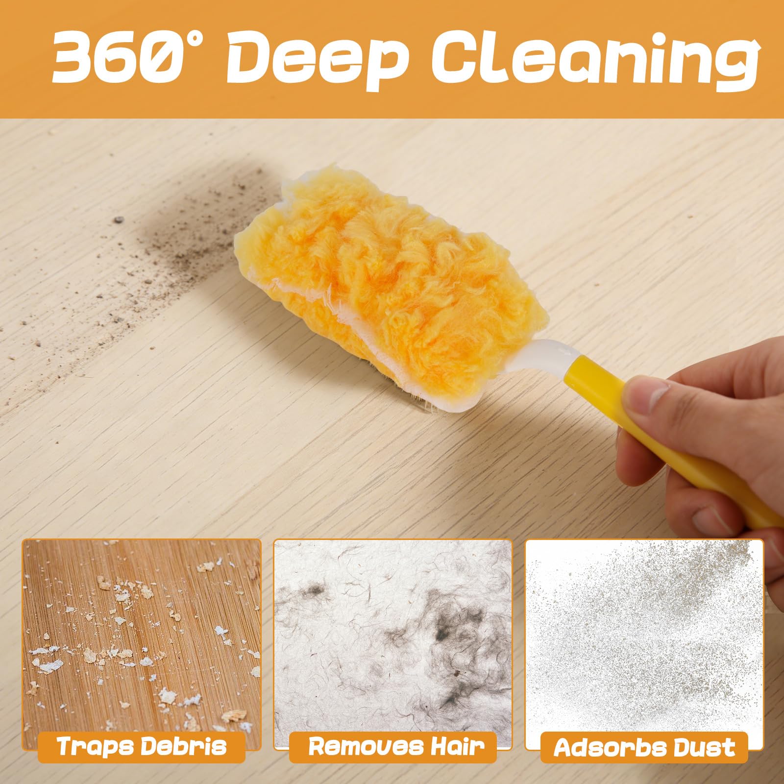 30 Pack Disposable Duster Refills, Heavy Duty Dusting Kit with Handle, 360°Multi-Surface Dust Cleaning Tool for Blinds, Ceiling Fans, Furniture & Hard-to-Reach Areas (Yellow)