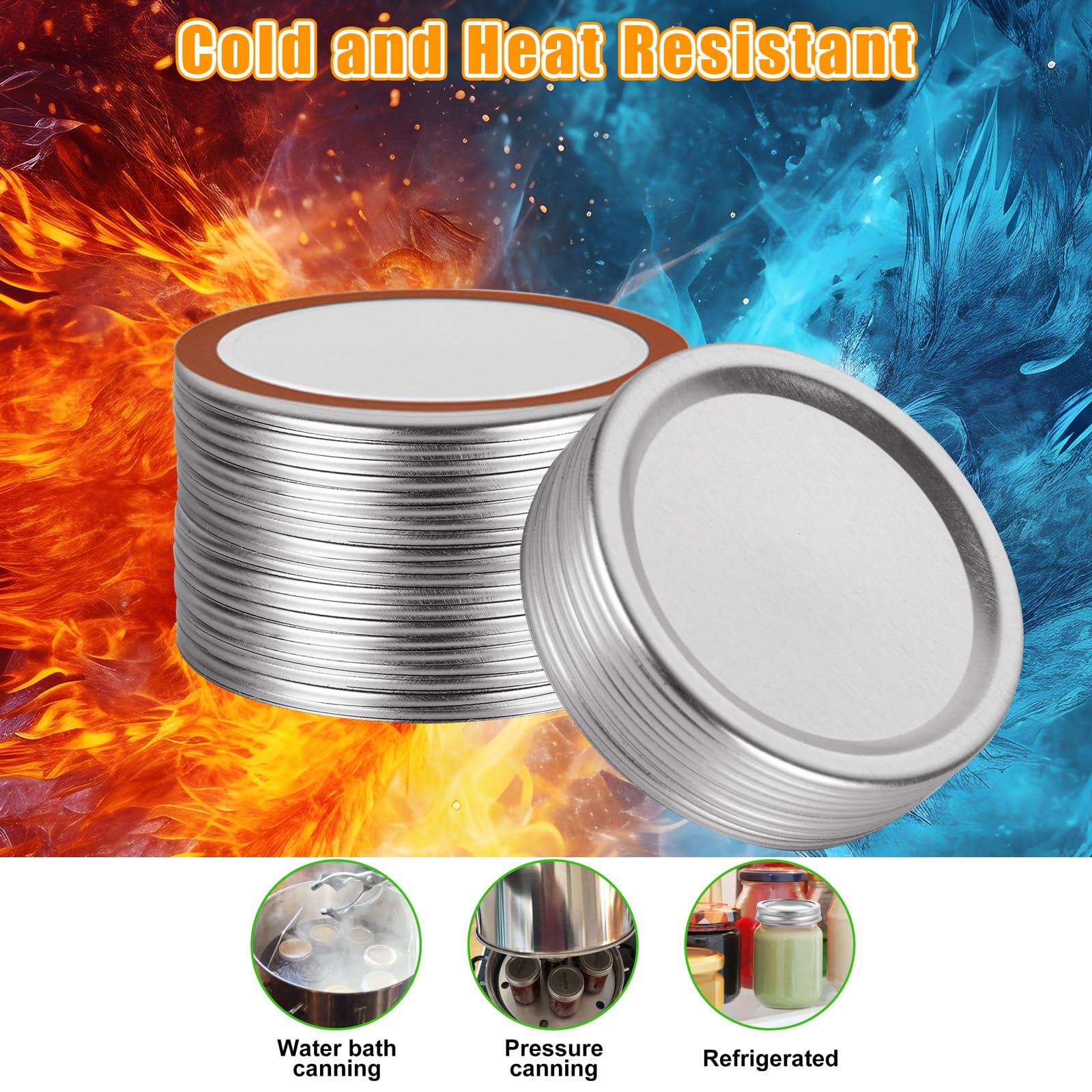 Acrux7 200 PCS Canning Lids 70mm Regular Mouth Mason Jar Lids Split-Type Metal Canning Lids for Ball, Kerr, Canning Jar Lids Bulk, Reusable Leak Proof Canning Lids with Silicone Seals Rings