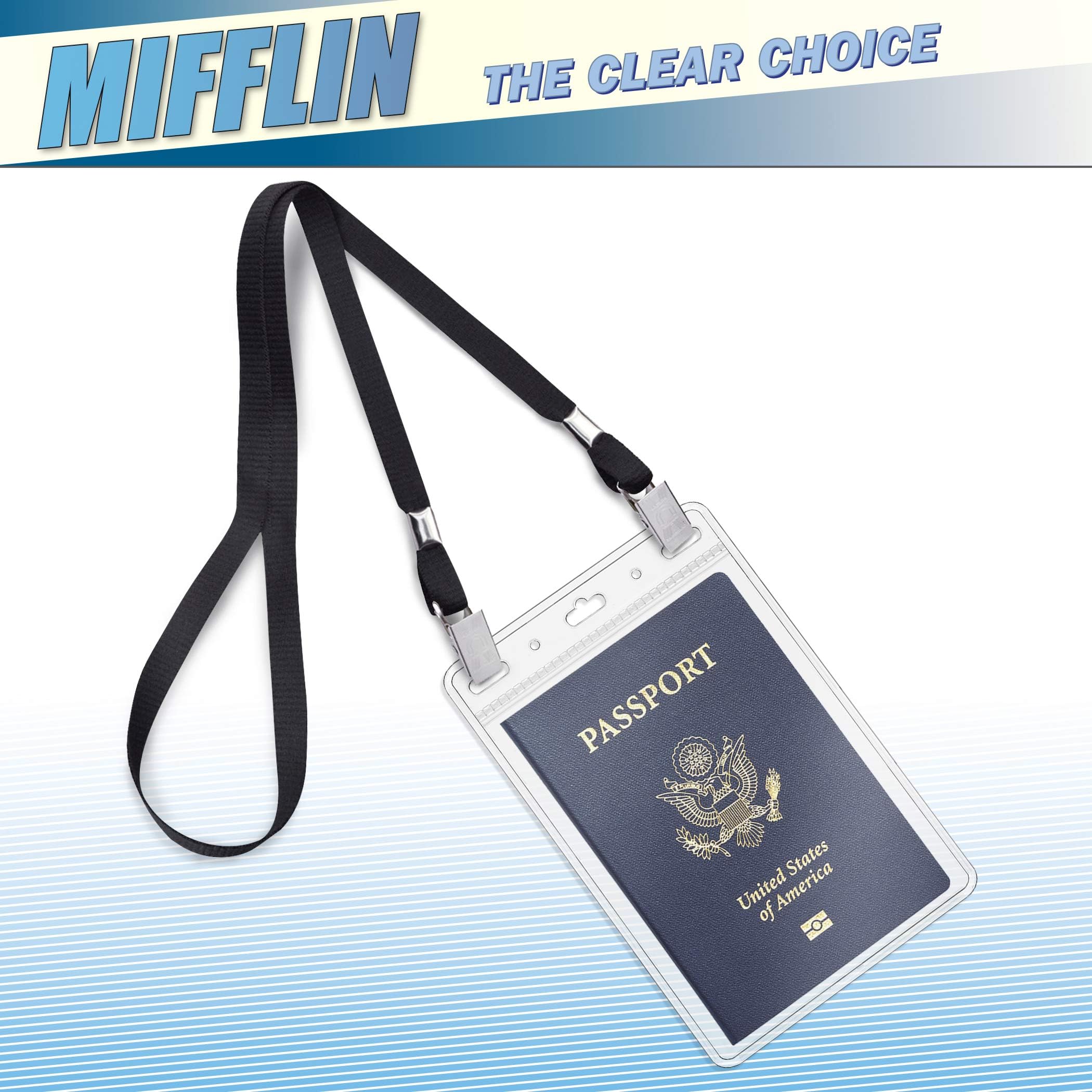 MIFFLIN Passport Holders (Clear, 108x152 mm, 50 Pack), Extra Large ID Name Badge Holder, Zipperless Vertical Plastic Card Holders