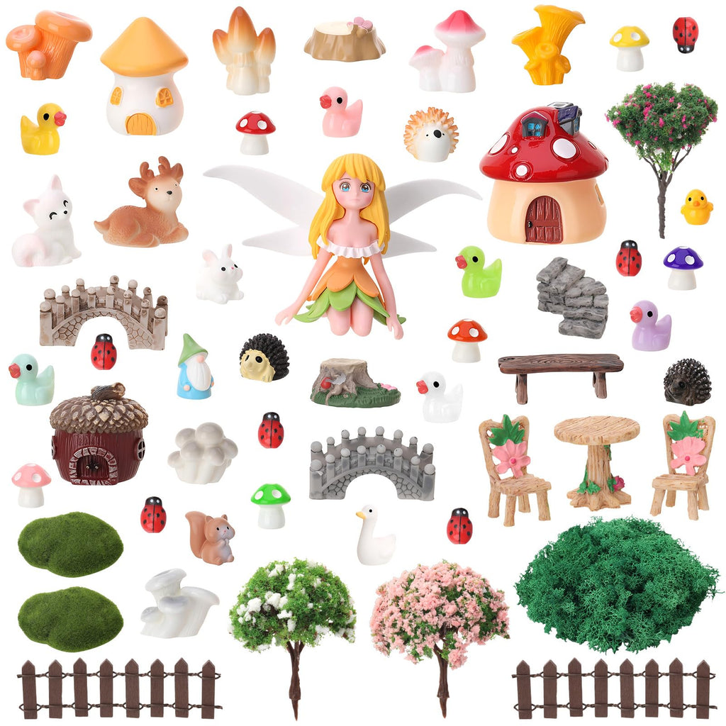 Jspupifip 55 Pcs Miniature Fairy Garden Accessories with Fairy Garden Animals Figurines Supplies Micro Landscape Ornaments Kit for Outdoor House Decor Plant Bonsai Decoration