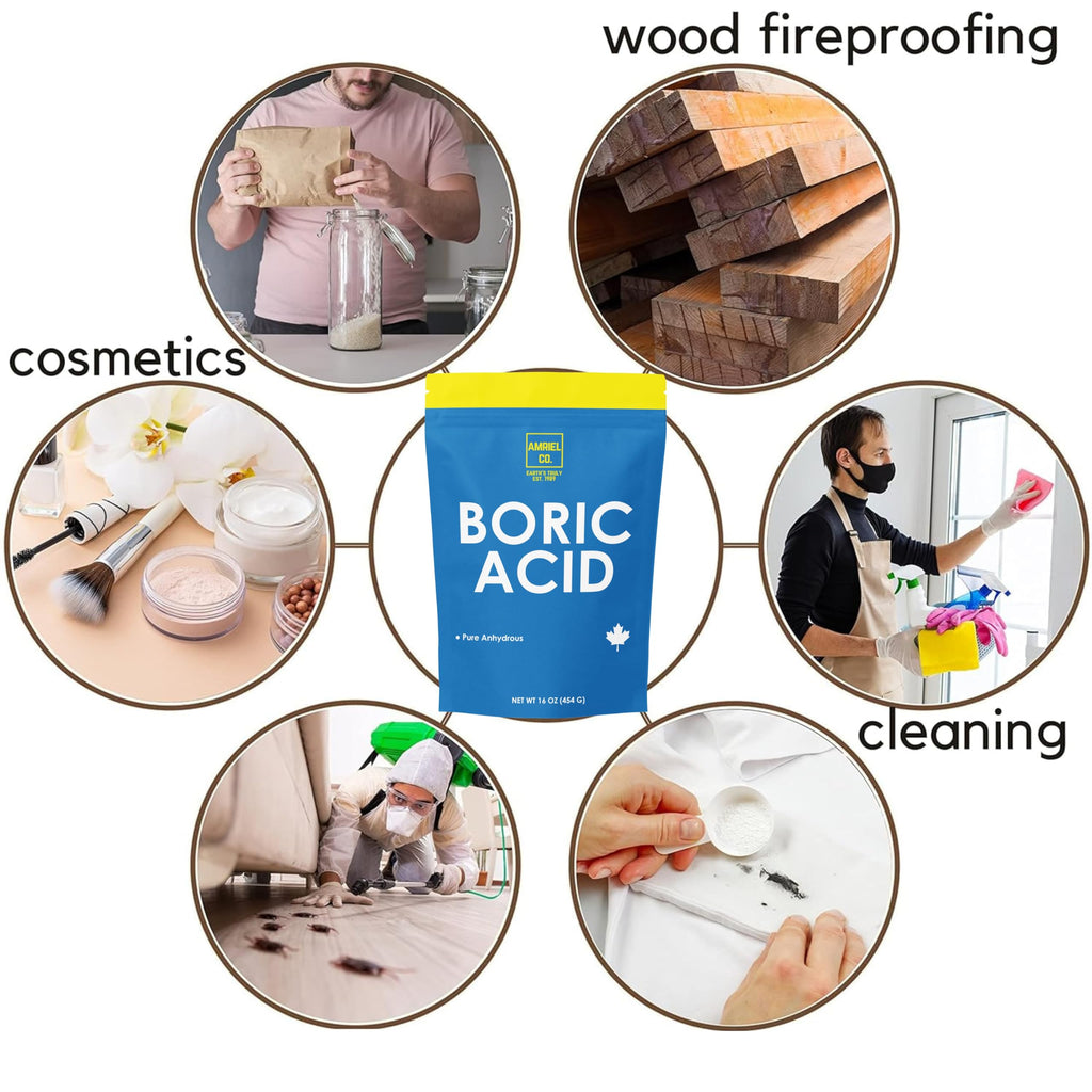Boric Acid (1lb) | 99.9% Pure Industrial Grade |Anhydrous Fine Powder| Packed In Canada| Used to Make All Purpose Cleaner| DIY Cosmetic and Personal Products| PH Buffer and Odor Control| Amriel Co.