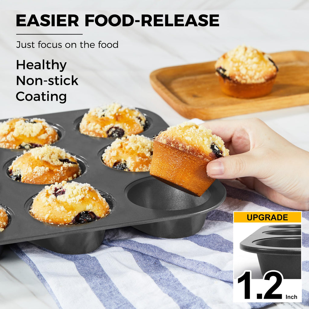 HONGBAKE Muffin Pan for Baking, Nonstick Cupcake Tin 12 Cup, 2 Pack Cup Cake Tray, Premium & Dishwasher Safe - Dark Grey