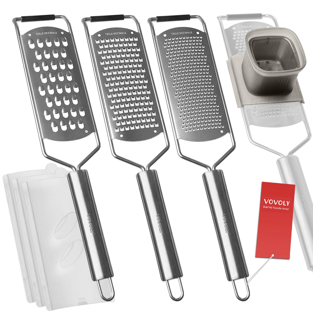 Professional Zester Grater Set,4-Pcs Cheese Grater, Fine/Coarse/Extra Coarse/Slider Attatchement, Kitchen Grater with Razor-Sharp Stainless Steel Blade