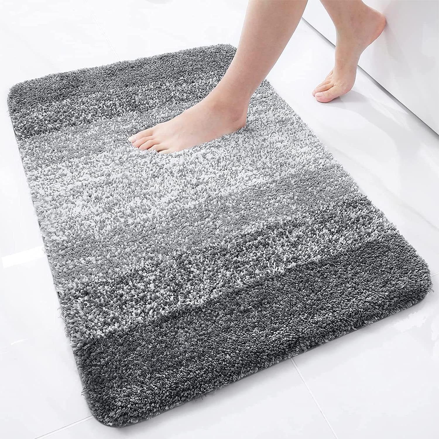 OLANLY Luxury Microfiber Bath Mat, Extra Soft and Absorbent Bathroom Mat, Non-Slip Plush Shaggy Bathroom Rug, Machine Wash Dry, Bath Rugs for Bathroom Floor, Tub and Shower, 20x30, Grey