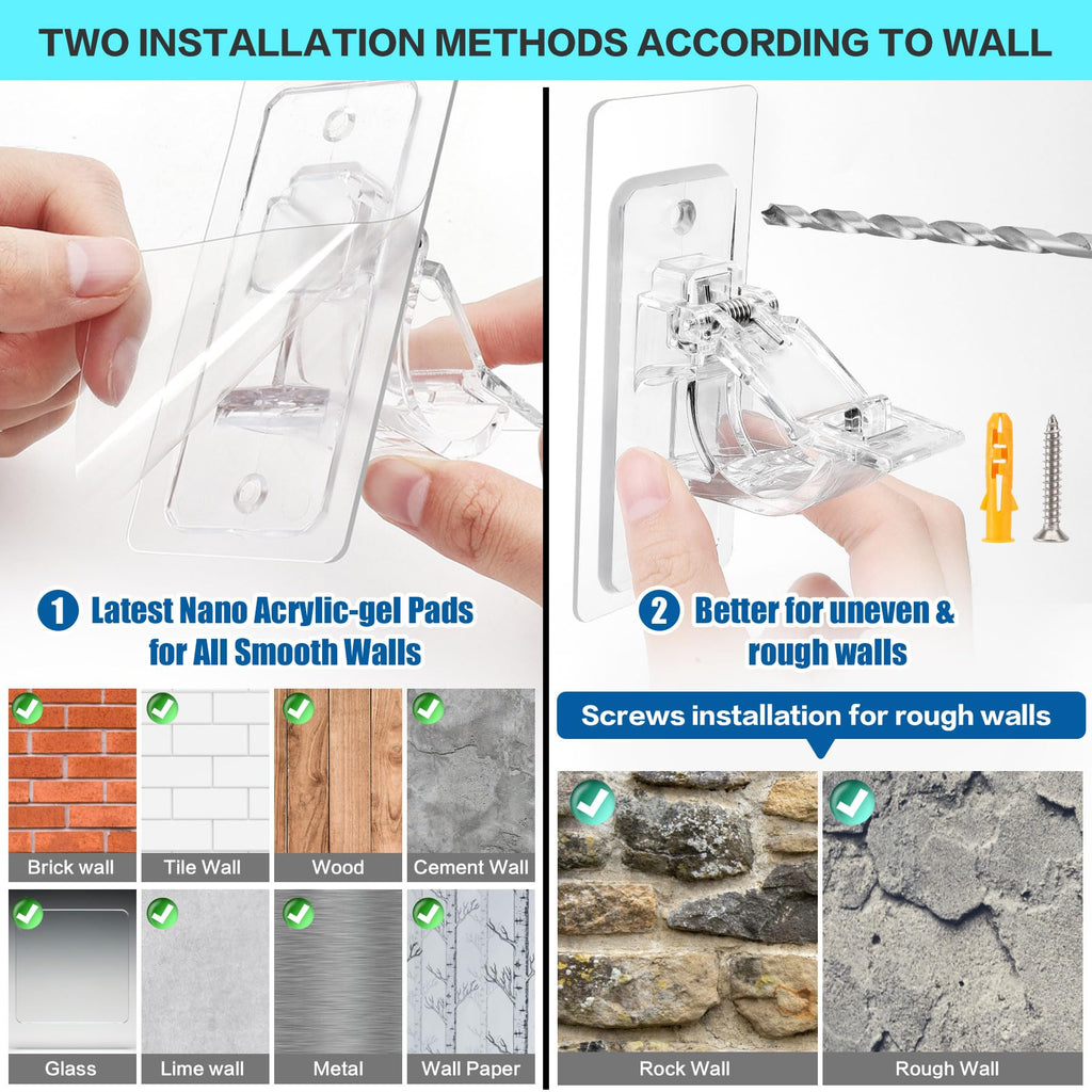 ANDGOO 8 Pack No Drill Curtain Rod Brackets, Holding Up to 17 lbs, PET Curtain Hangers, Nail-Free Adjustable Curtain Rod Holder for Bedroom, Bathroom, Living Room and Dorm
