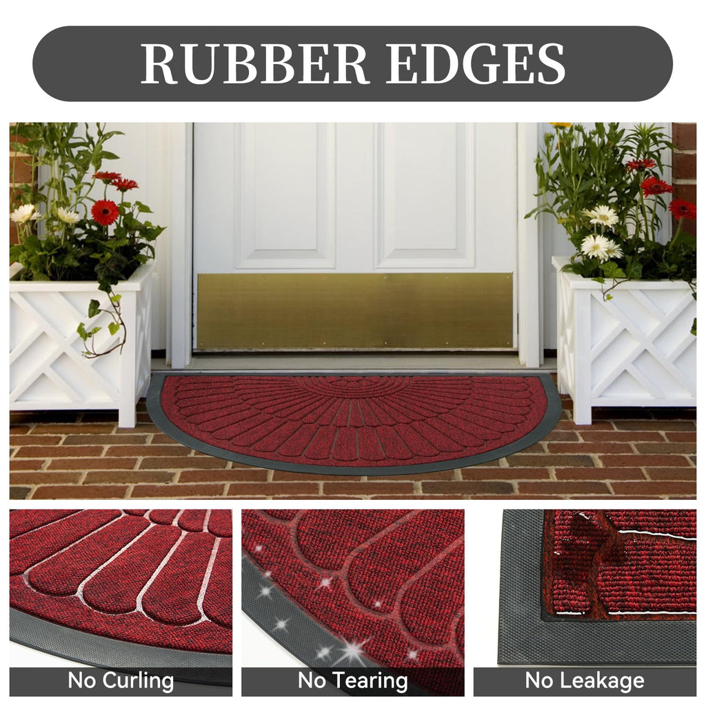 Front Door Mat Outdoor Indoor Welcome Mat-Semicircular 43X75CM Non Slip Heavy Duty Rubber Doormat-Absorbent Entryway Rug Entrance Doormat Entry Rug Dirt Scraping Shoe Mat Red