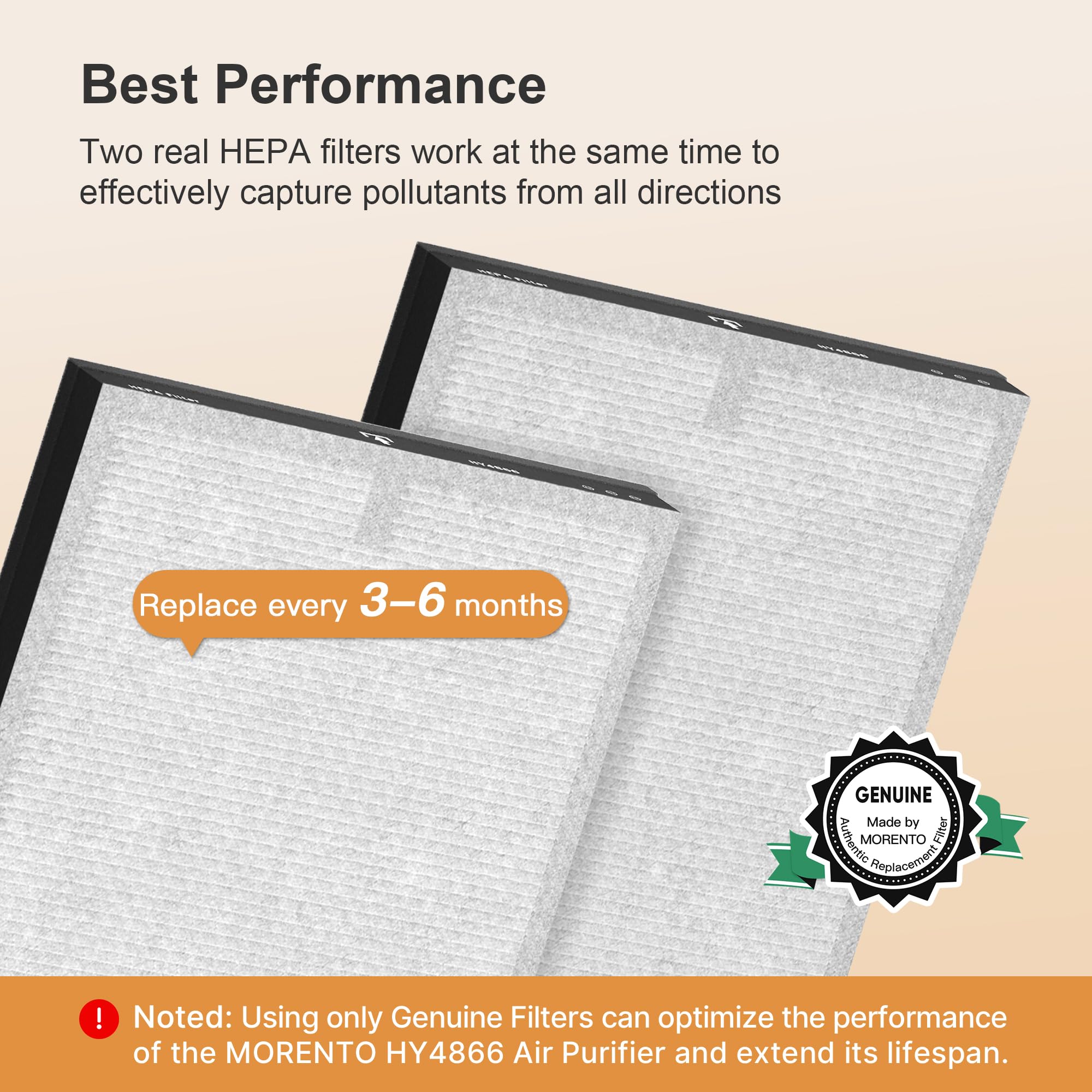 MORENTO 2 Pack HY4866 Genuine Air Purifier Replacement Filter for HY4866 Air Purifier, Enhanced Version