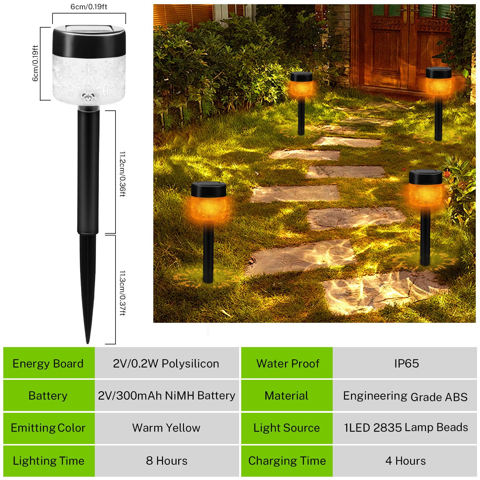 Solar Garden Lights, 4 Pack Solar Lights Outdoor Waterproof IP65 Auto On/Off Solar Pathway Lights Outdoor Decor for Yard Patio Landscape Walkway Driveway (Warm Yellow)