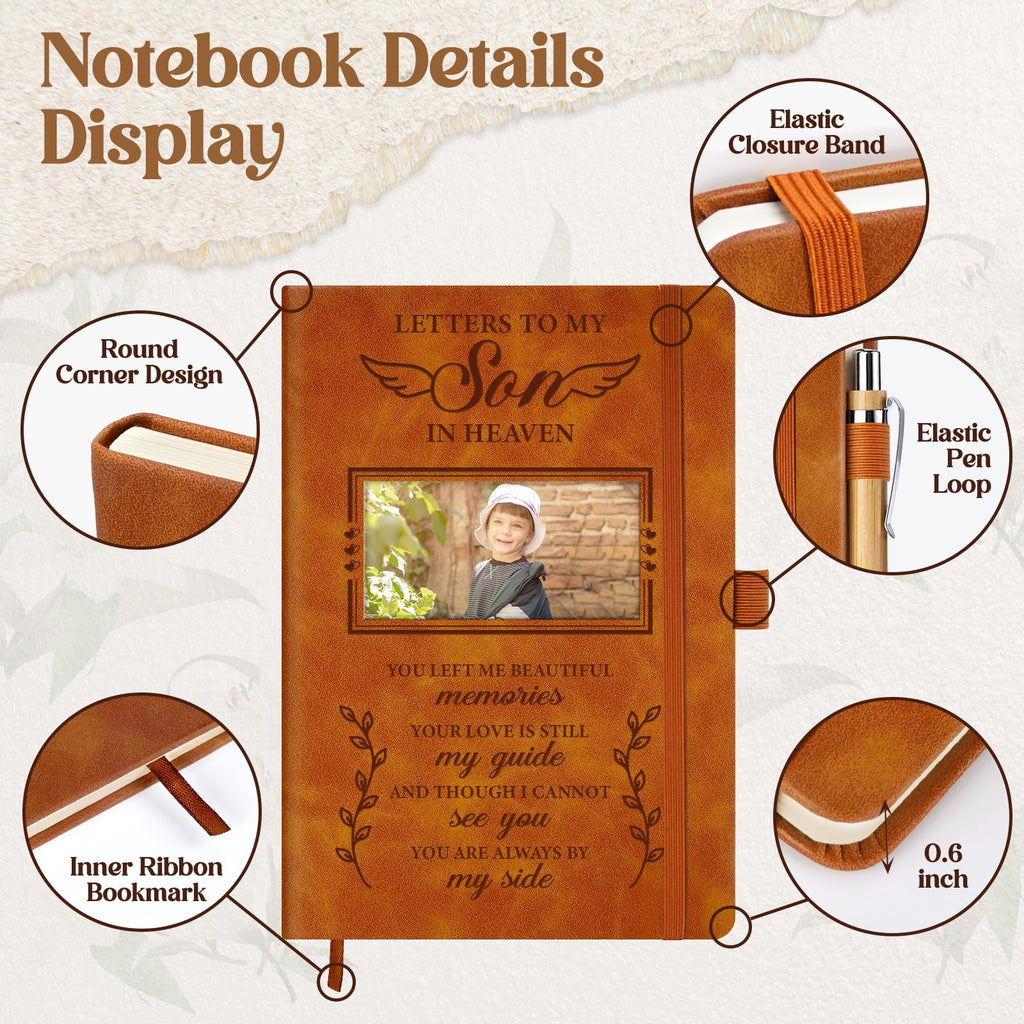 Vetbuosa Memorial Gifts For Loss Of Son,Grief Journal With Photo Insert,Letters To My Son In Heaven,200 Pages Notebook A5 With Pen,Healing Gift For Bereavement