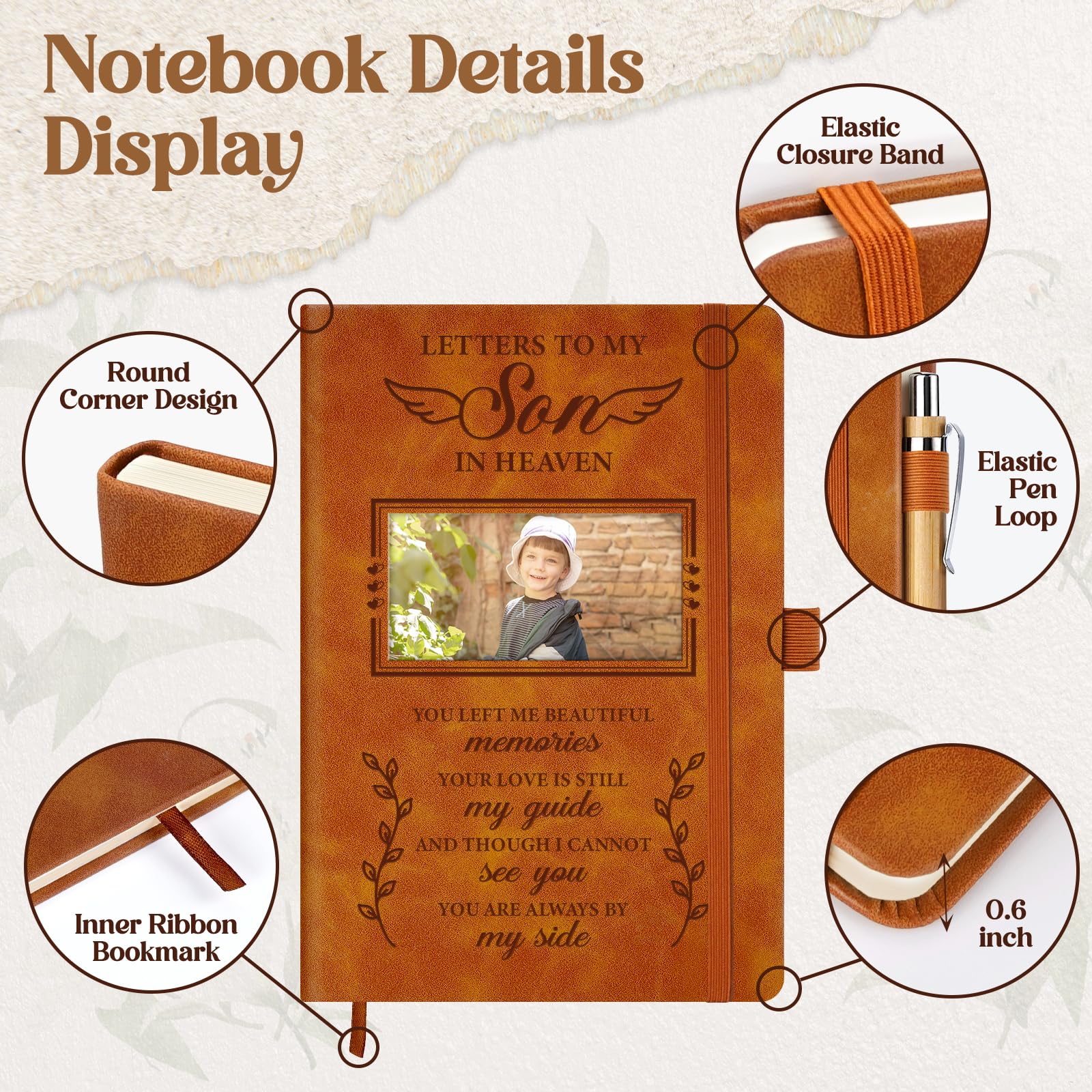 Vetbuosa Memorial Gifts For Loss Of Son,Grief Journal With Photo Insert,Letters To My Son In Heaven,200 Pages Notebook A5 With Pen,Healing Gift For Bereavement