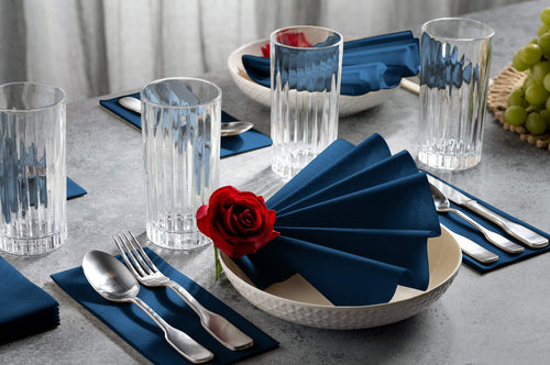 100 Linen-Feel Colored Paper Napkins - Decorative Cloth-Like Dark Blue Dinner Napkins - Soft And Absorbent. For Kitchen, Party, Wedding, Bathroom Or Any Occasion. (Pack of 100)