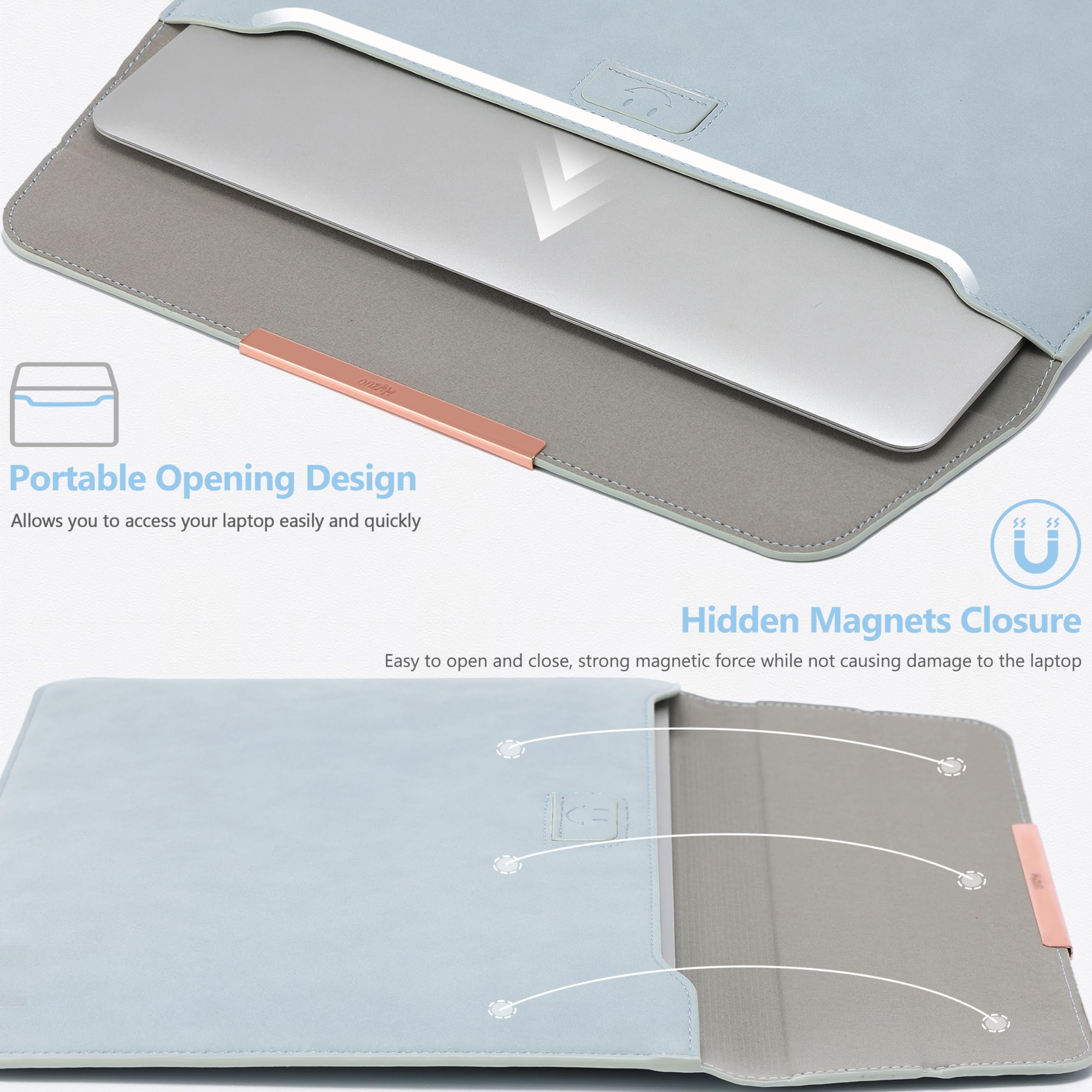 HYZUO 13 Inch Laptop Sleeve Case with Stand for MacBook Air 13 M5 A3449 M4 M3 M2 M1 2026-2018, 13" MacBook Neo 2026 A3404, MacBook Pro 13 M2 M1, 13" iPad Pro/Air, Surface Pro, Pale Blue(Smiley)