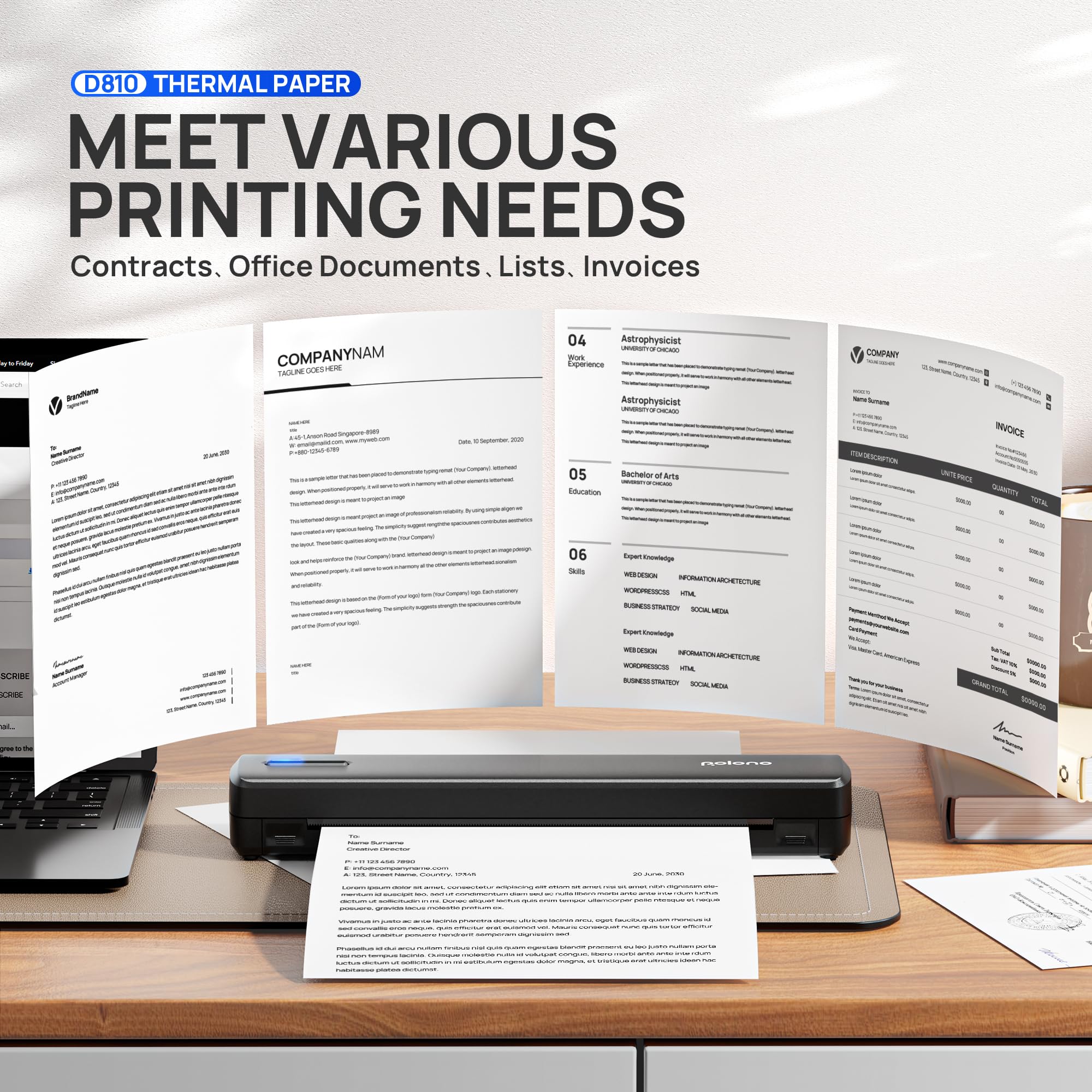 POLONO D810 Thermal Printer Paper 8.5 x 11 Inch, Advanced Thermal Printing, US Letter Size Thermal Paper Compatible with D810, Size 8.5" x 11", 200 Sheets
