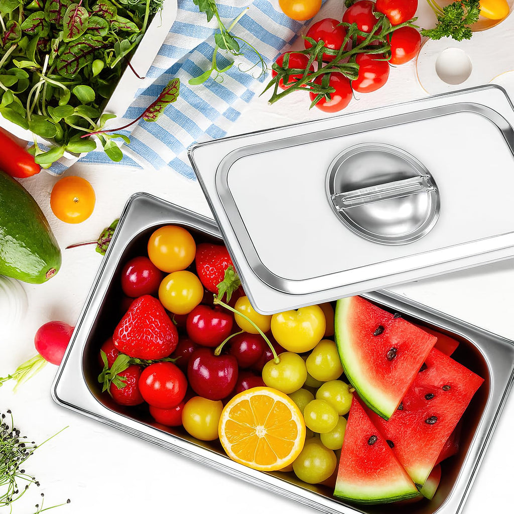 Breading Bowls Set of 3 GN 1/3 Containers, 13 x 7 x 2.5 Inch Breading Set for Chops, Gastronorm Containers Stainless Steel with Lid, Cutlets Meat Fish - Metal Breading Road Rectangular